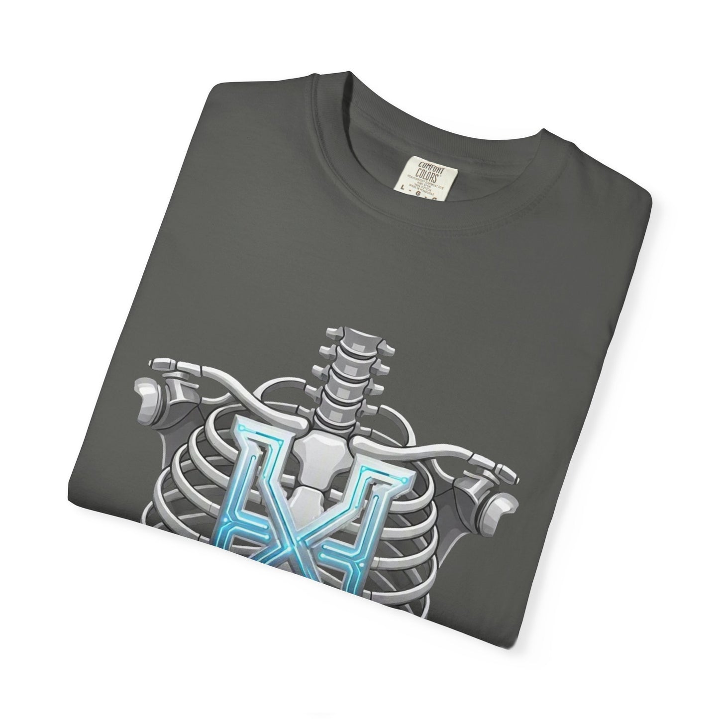 Hypug Xenon Skeleton Ribcage & Robotic X T-Shirt — Futuristic Tech Anatomy Tee