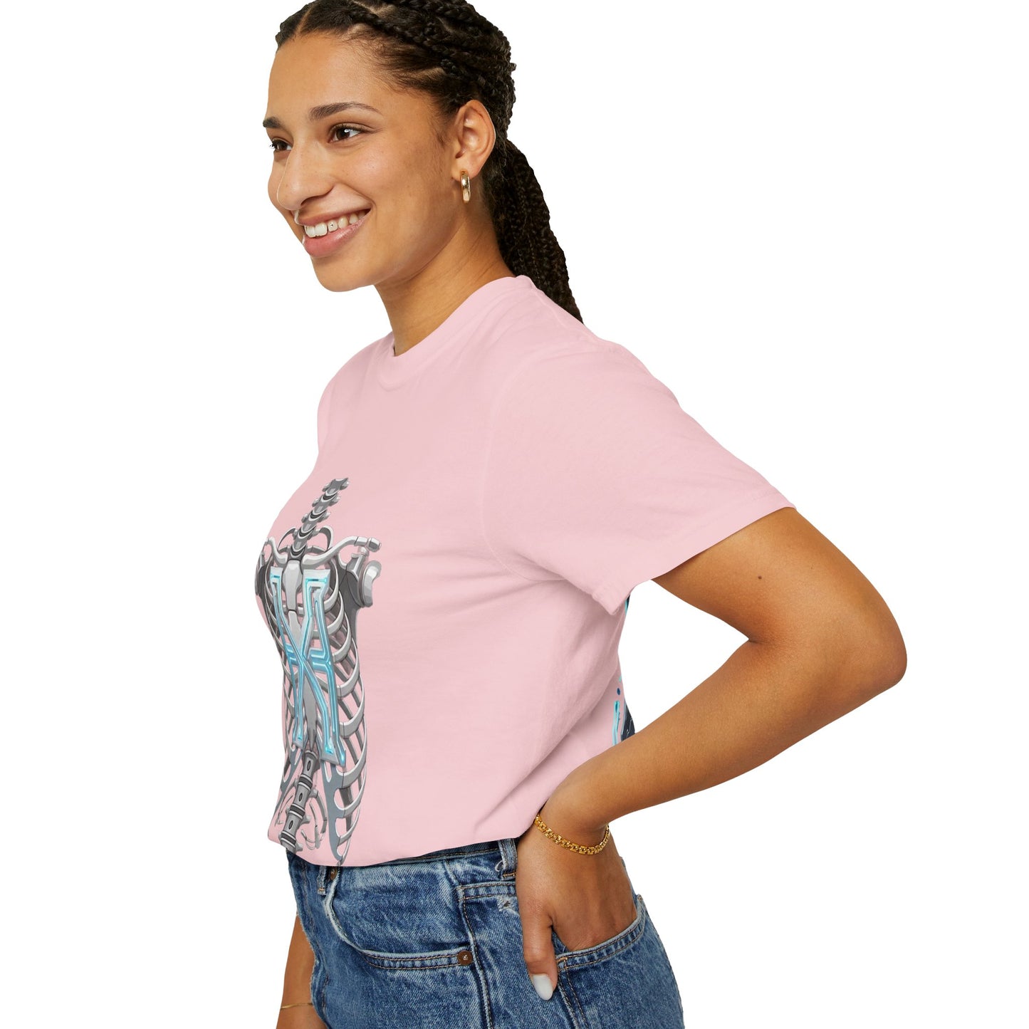 Hypug Xenon Skeleton Ribcage & Robotic X T-Shirt — Futuristic Tech Anatomy Tee