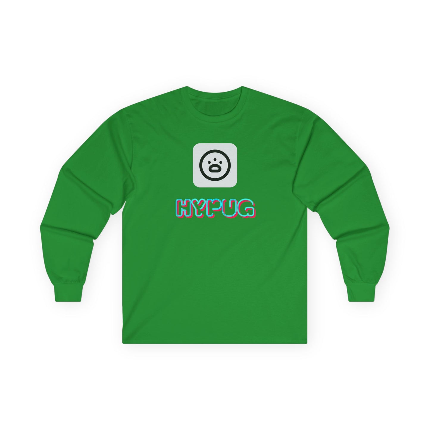 Big Dog Pug Graphic Long Sleeve Tee — Cute Dog Face Crewneck