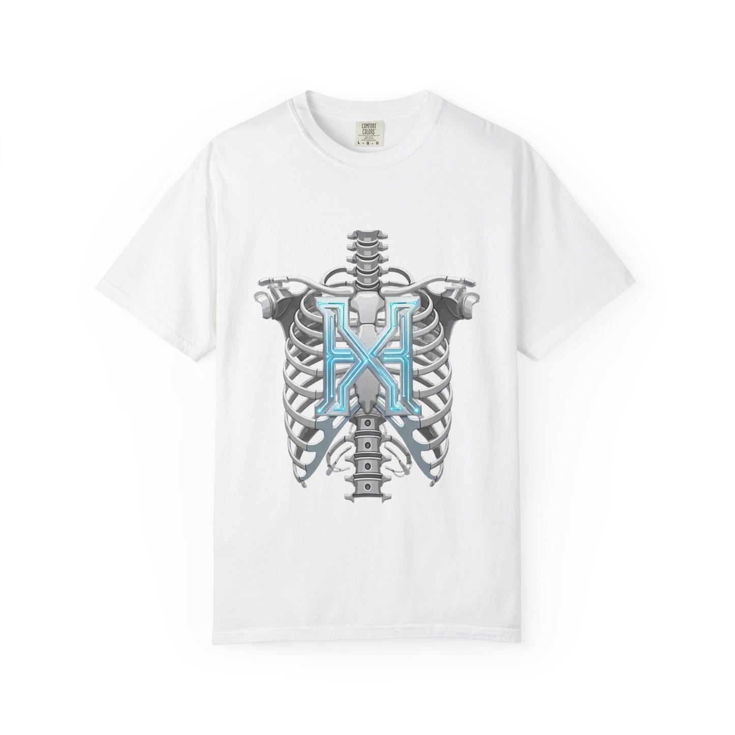Hypug Xenon Skeleton Ribcage & Robotic X T-Shirt — Futuristic Tech Anatomy Tee