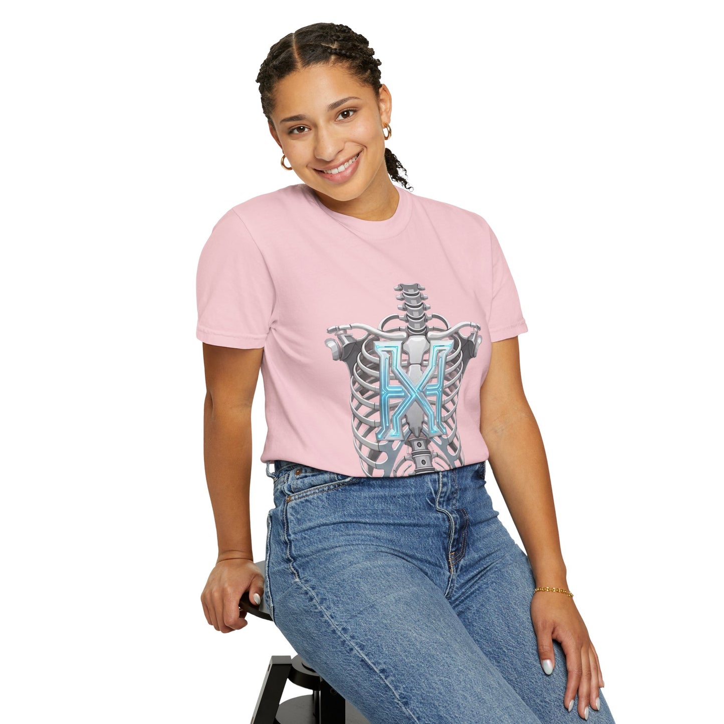 Hypug Xenon Skeleton Ribcage & Robotic X T-Shirt — Futuristic Tech Anatomy Tee