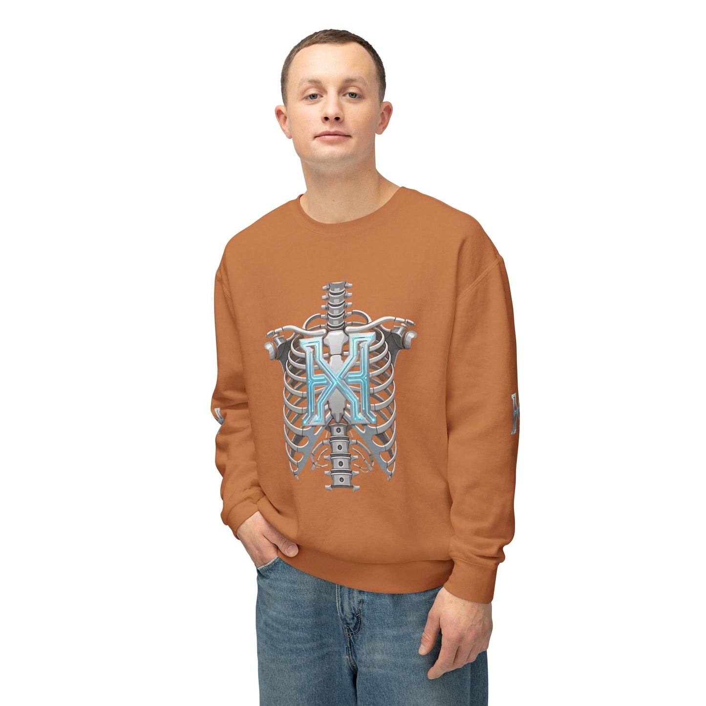 Hypug Xenon Cyber X Ribcage Crewneck Sweatshirt — Futuristic Robotic Hand Graphic