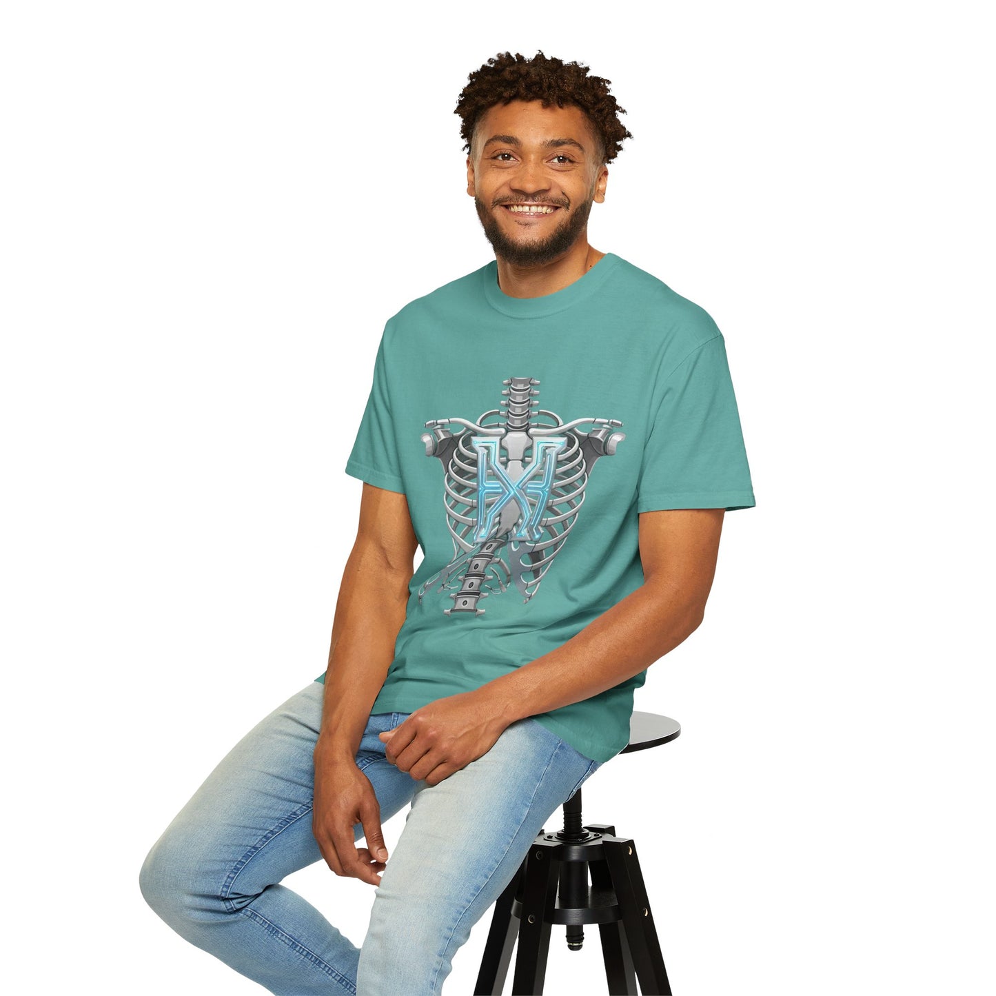 Hypug Xenon Skeleton Ribcage & Robotic X T-Shirt — Futuristic Tech Anatomy Tee