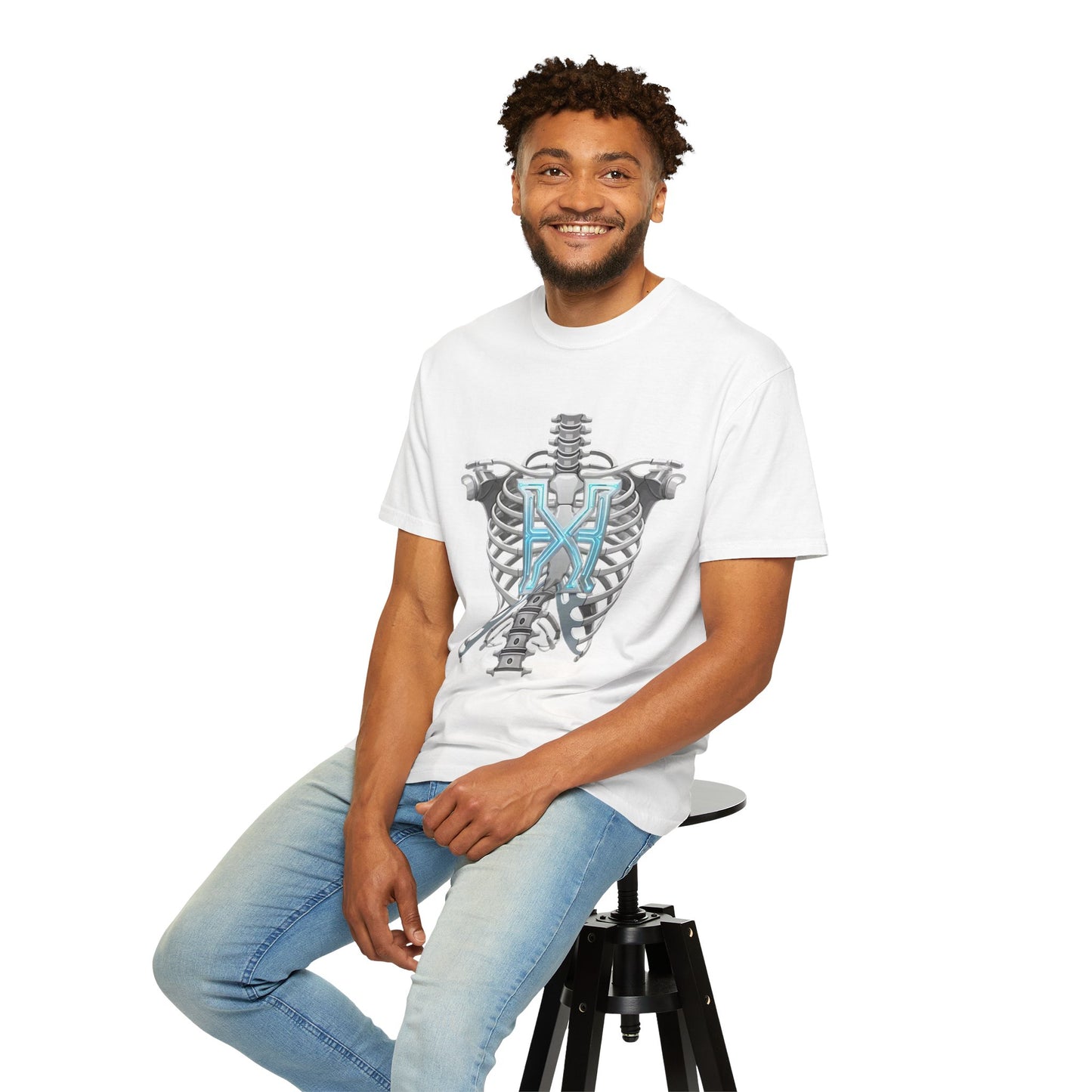 Hypug Xenon Skeleton Ribcage & Robotic X T-Shirt — Futuristic Tech Anatomy Tee