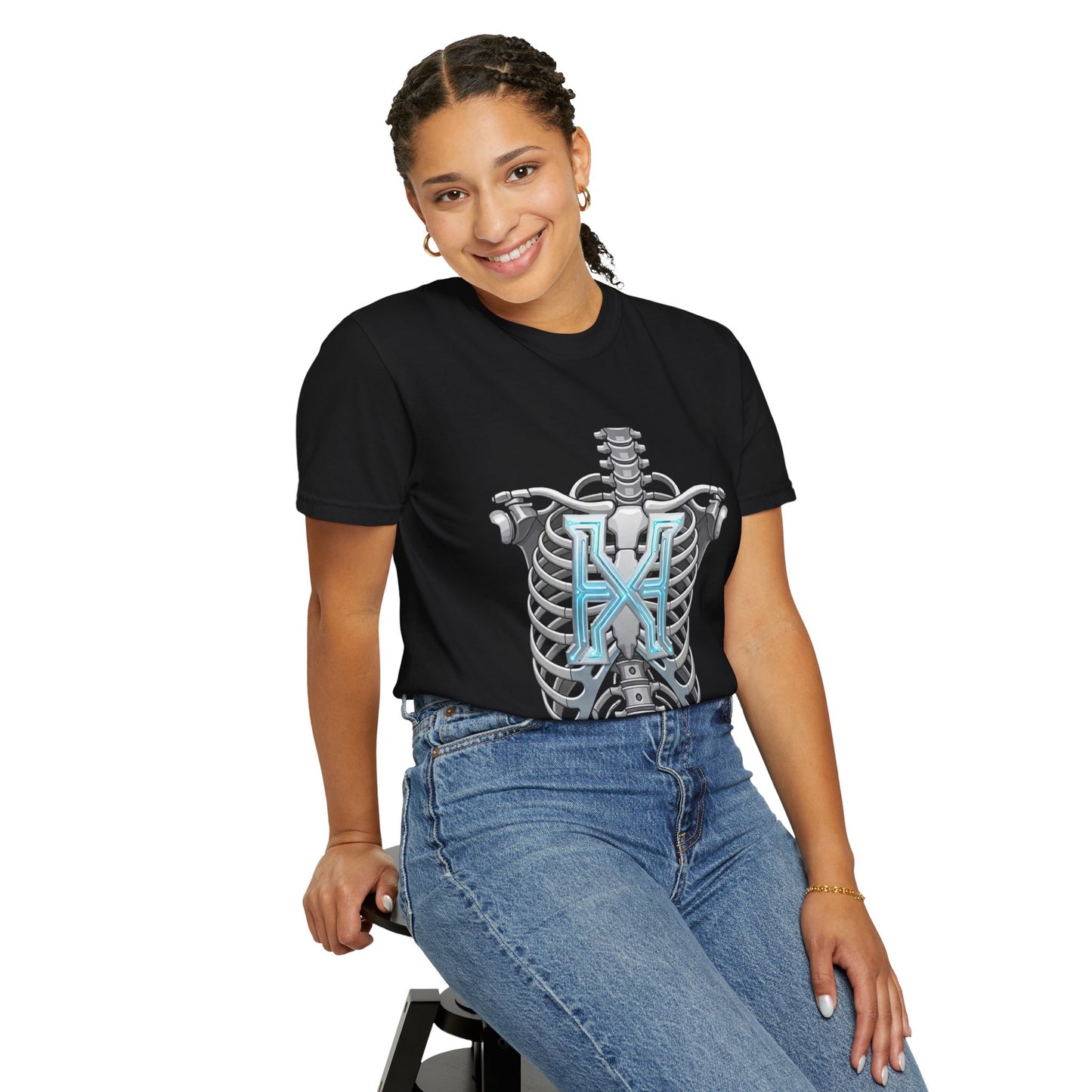 Hypug Xenon Skeleton Ribcage & Robotic X T-Shirt — Futuristic Tech Anatomy Tee