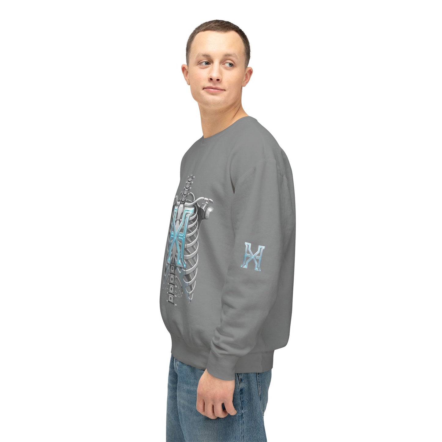 Hypug Xenon Cyber X Ribcage Crewneck Sweatshirt — Futuristic Robotic Hand Graphic
