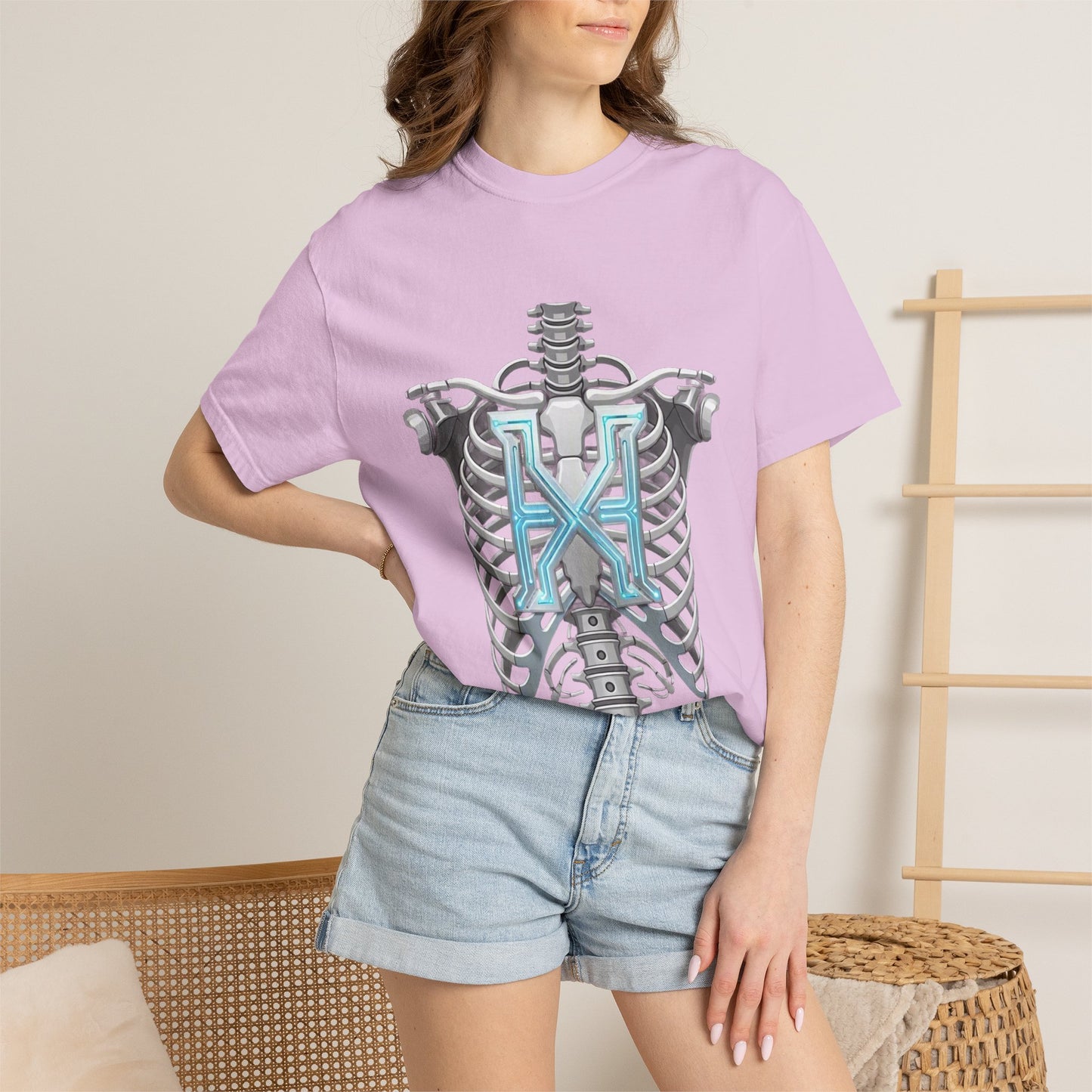 Hypug Xenon Skeleton Ribcage & Robotic X T-Shirt — Futuristic Tech Anatomy Tee
