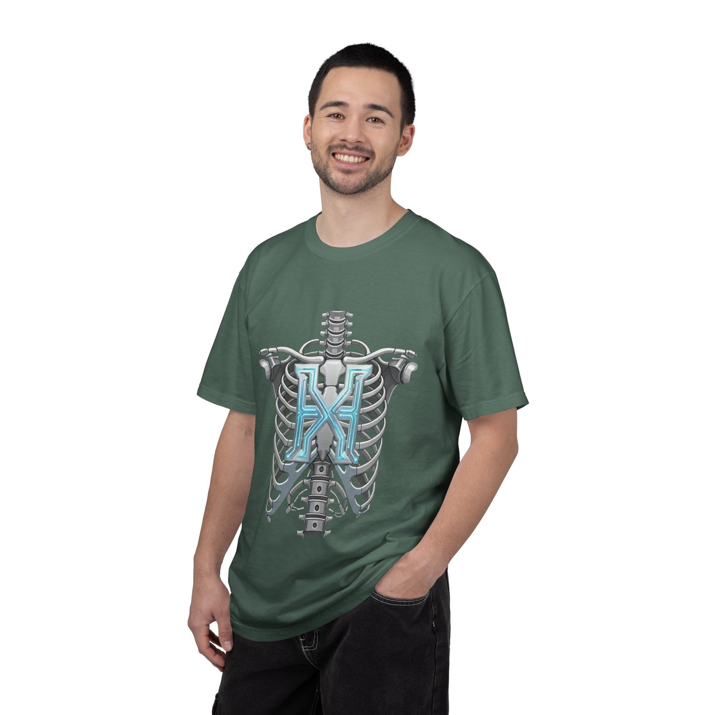 Hypug Xenon Skeleton Ribcage & Robotic X T-Shirt — Futuristic Tech Anatomy Tee