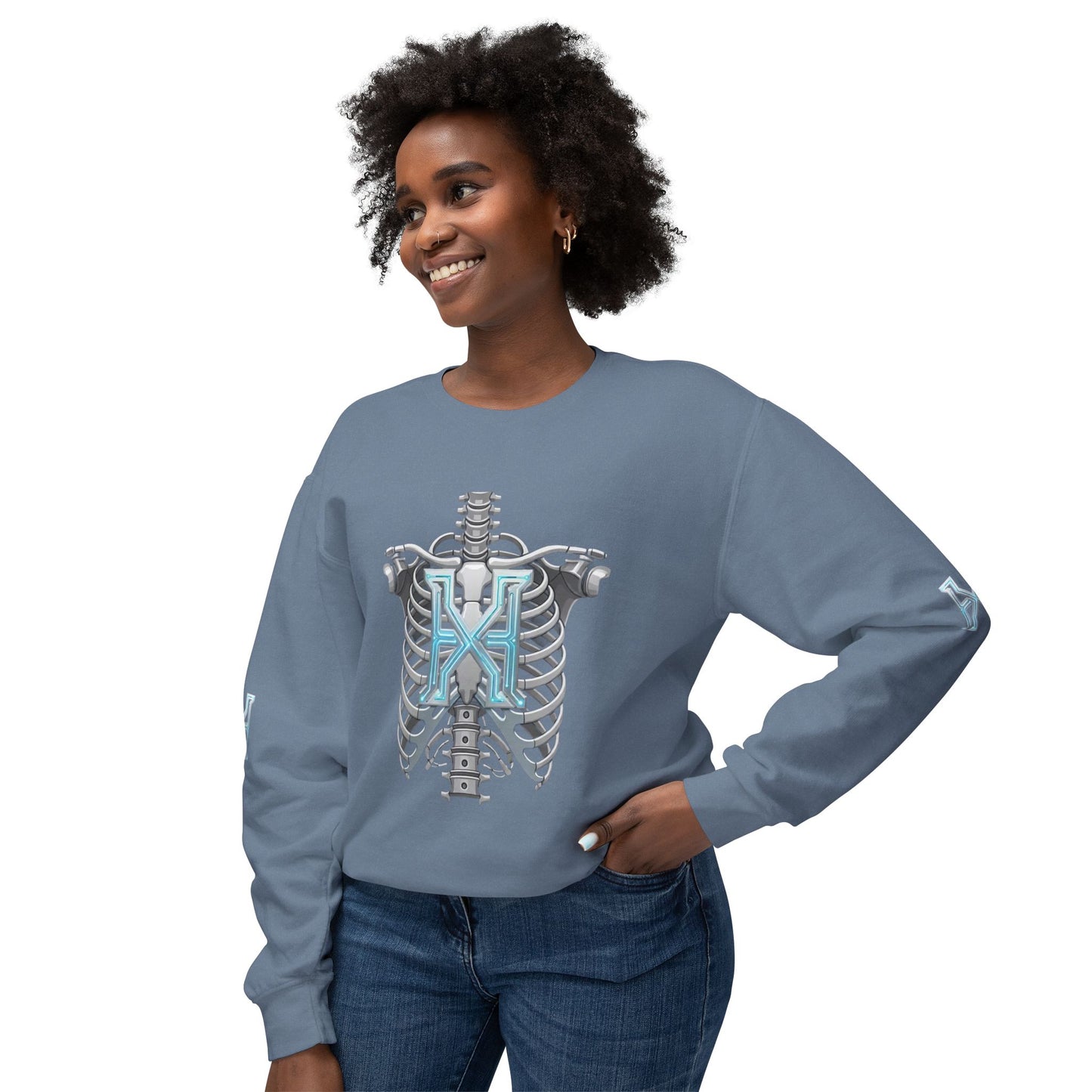 Hypug Xenon Cyber X Ribcage Crewneck Sweatshirt — Futuristic Robotic Hand Graphic