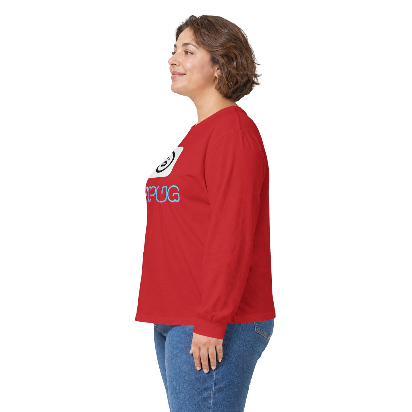 Big Dog Pug Graphic Long Sleeve Tee — Cute Dog Face Crewneck