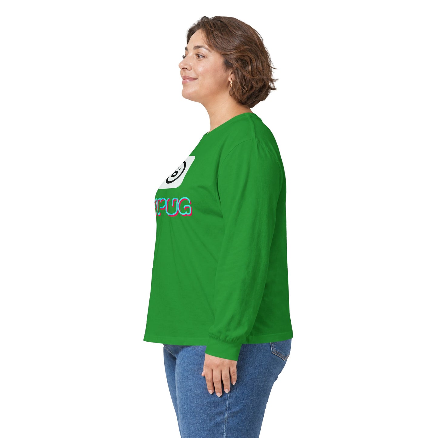 Big Dog Pug Graphic Long Sleeve Tee — Cute Dog Face Crewneck