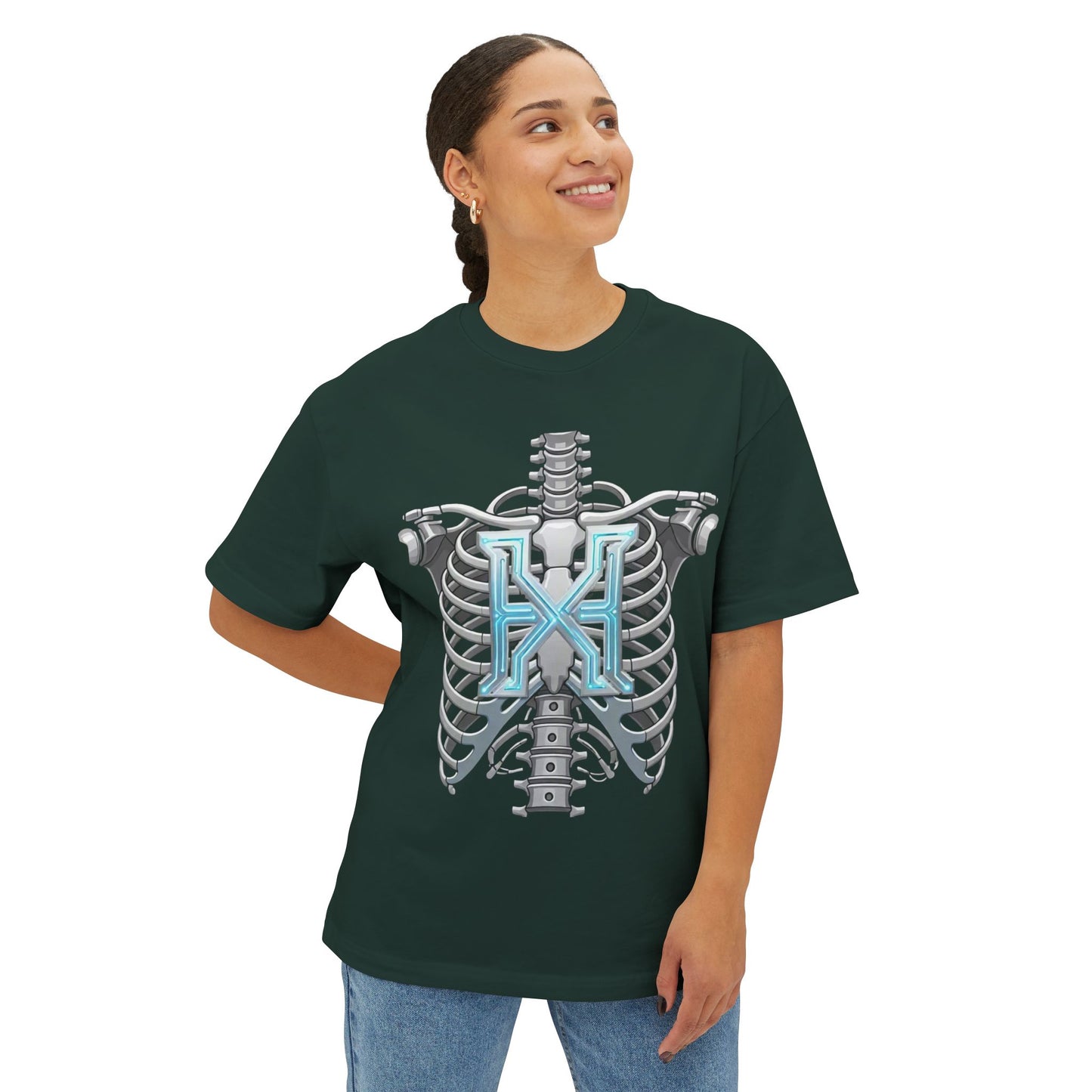 Cyber X Skeleton Tee — Futuristic Robotic Ribcage Graphic T-Shirt
