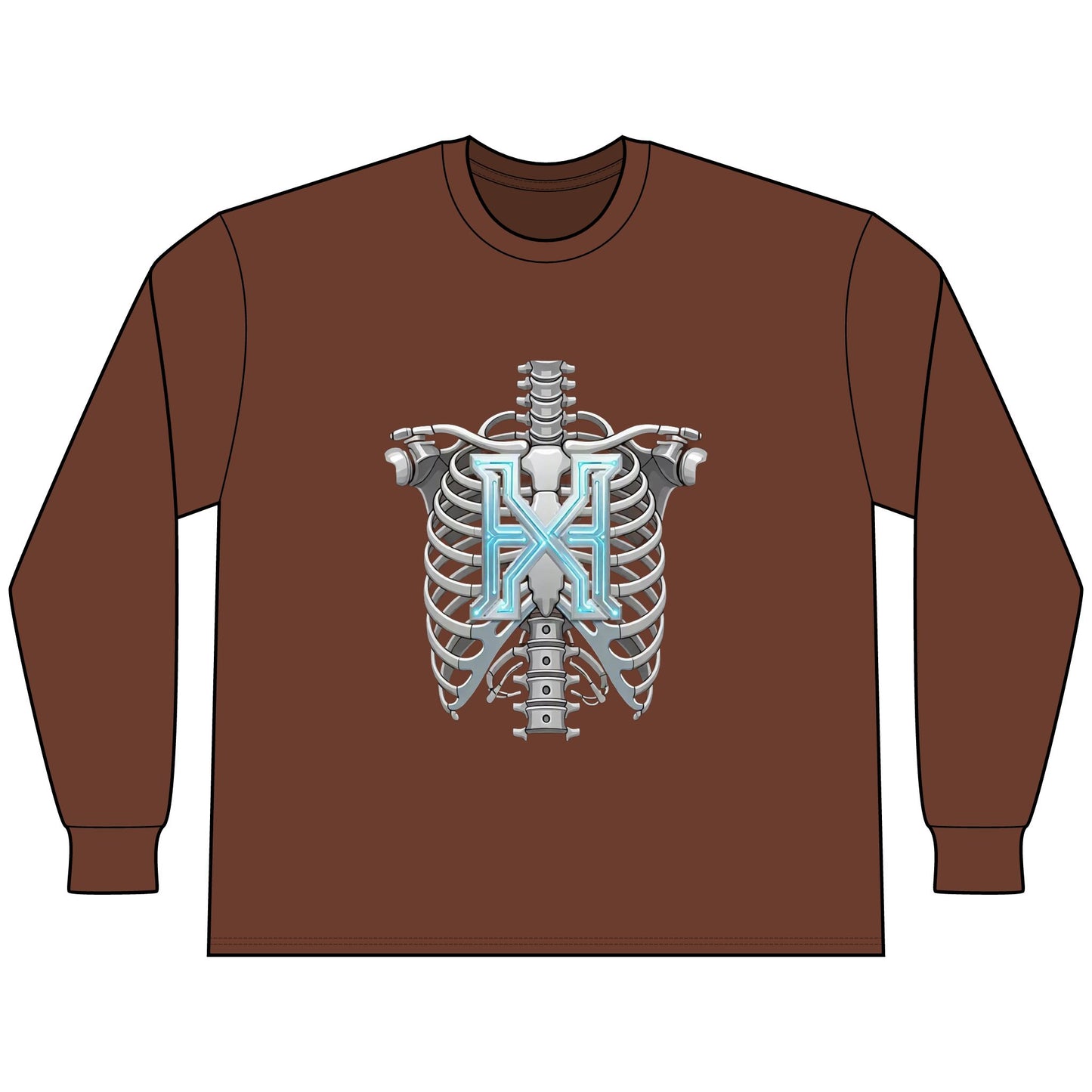 Hypug Xenon Cyber X Ribcage Long Sleeve Tee — Futuristic Robotic Skeleton Graphic