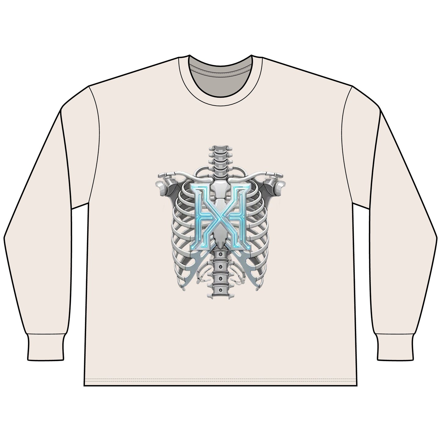 Hypug Xenon Cyber X Ribcage Long Sleeve Tee — Futuristic Robotic Skeleton Graphic