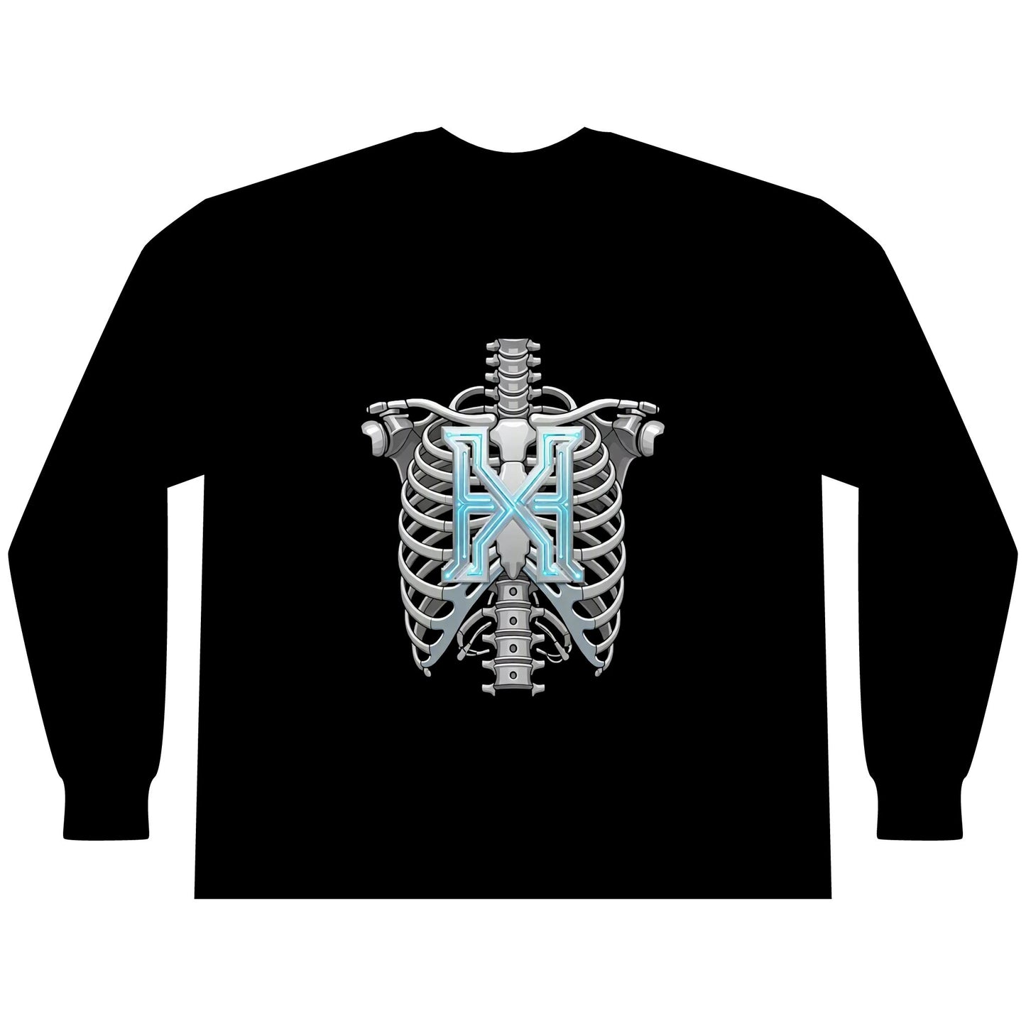 Hypug Xenon Cyber X Ribcage Long Sleeve Tee — Futuristic Robotic Skeleton Graphic