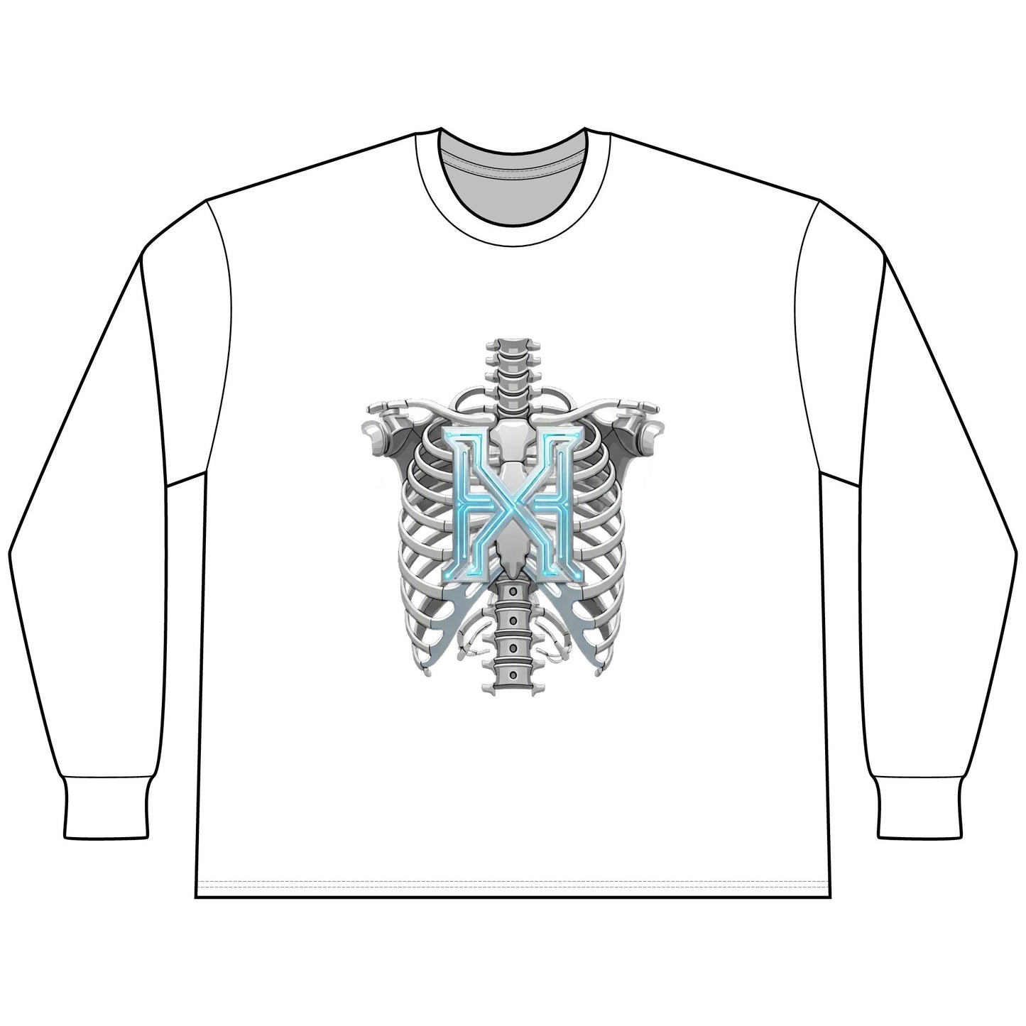 Hypug Xenon Cyber X Ribcage Long Sleeve Tee — Futuristic Robotic Skeleton Graphic