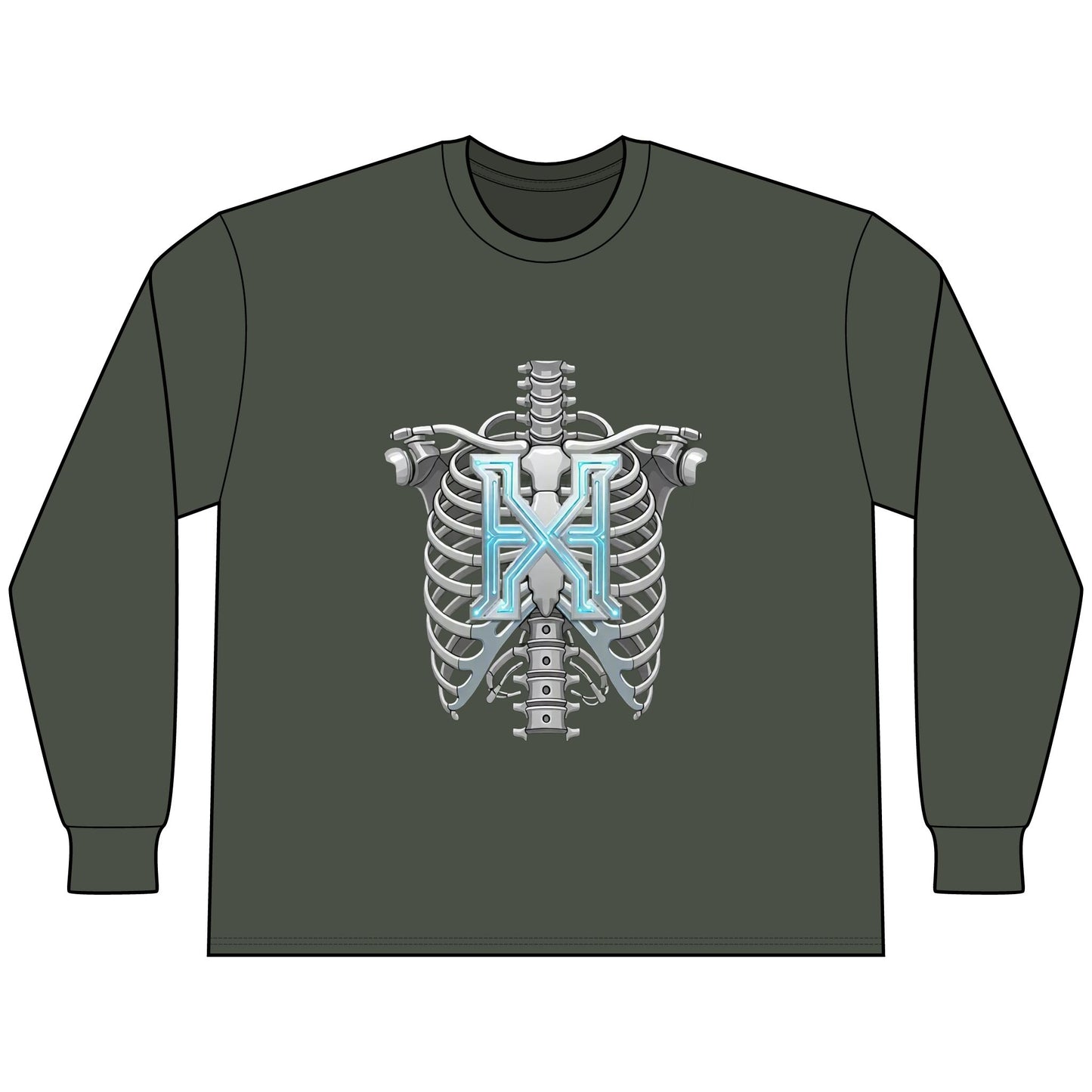 Hypug Xenon Cyber X Ribcage Long Sleeve Tee — Futuristic Robotic Skeleton Graphic