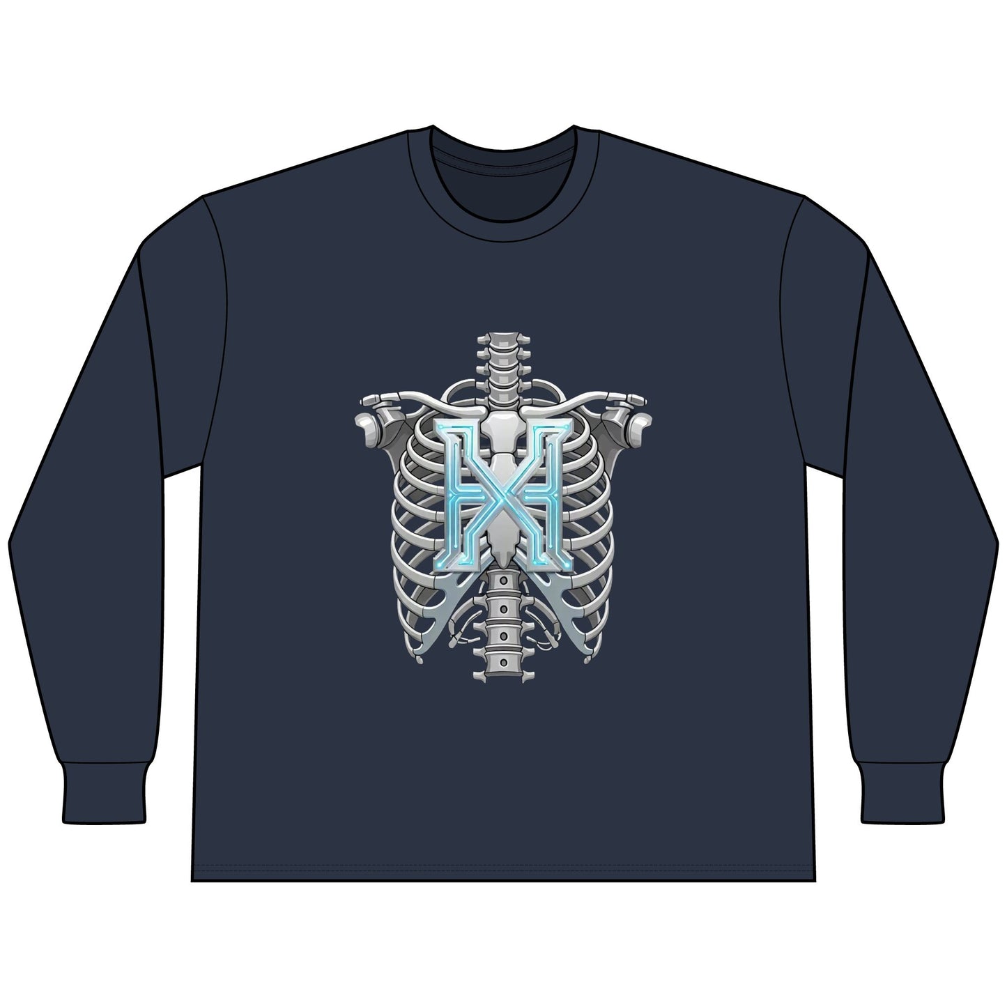Hypug Xenon Cyber X Ribcage Long Sleeve Tee — Futuristic Robotic Skeleton Graphic