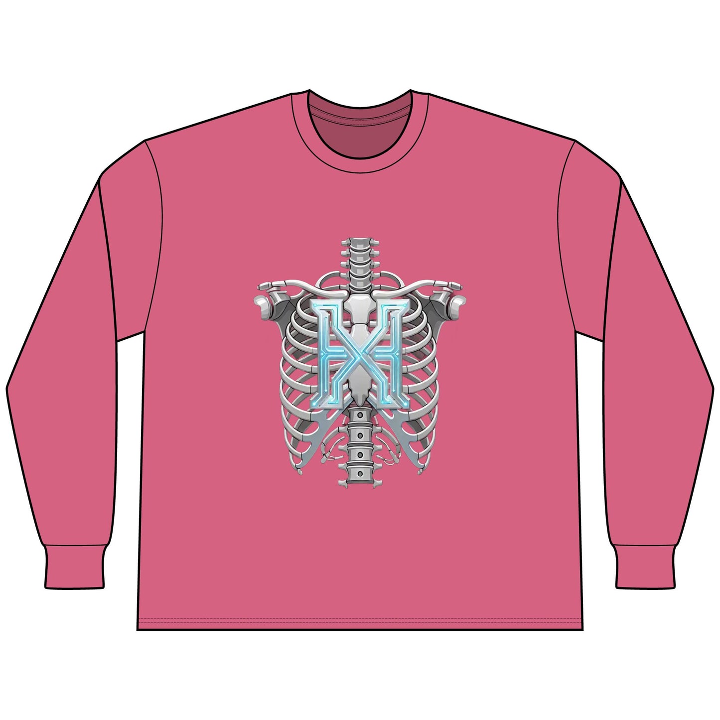 Hypug Xenon Cyber X Ribcage Long Sleeve Tee — Futuristic Robotic Skeleton Graphic