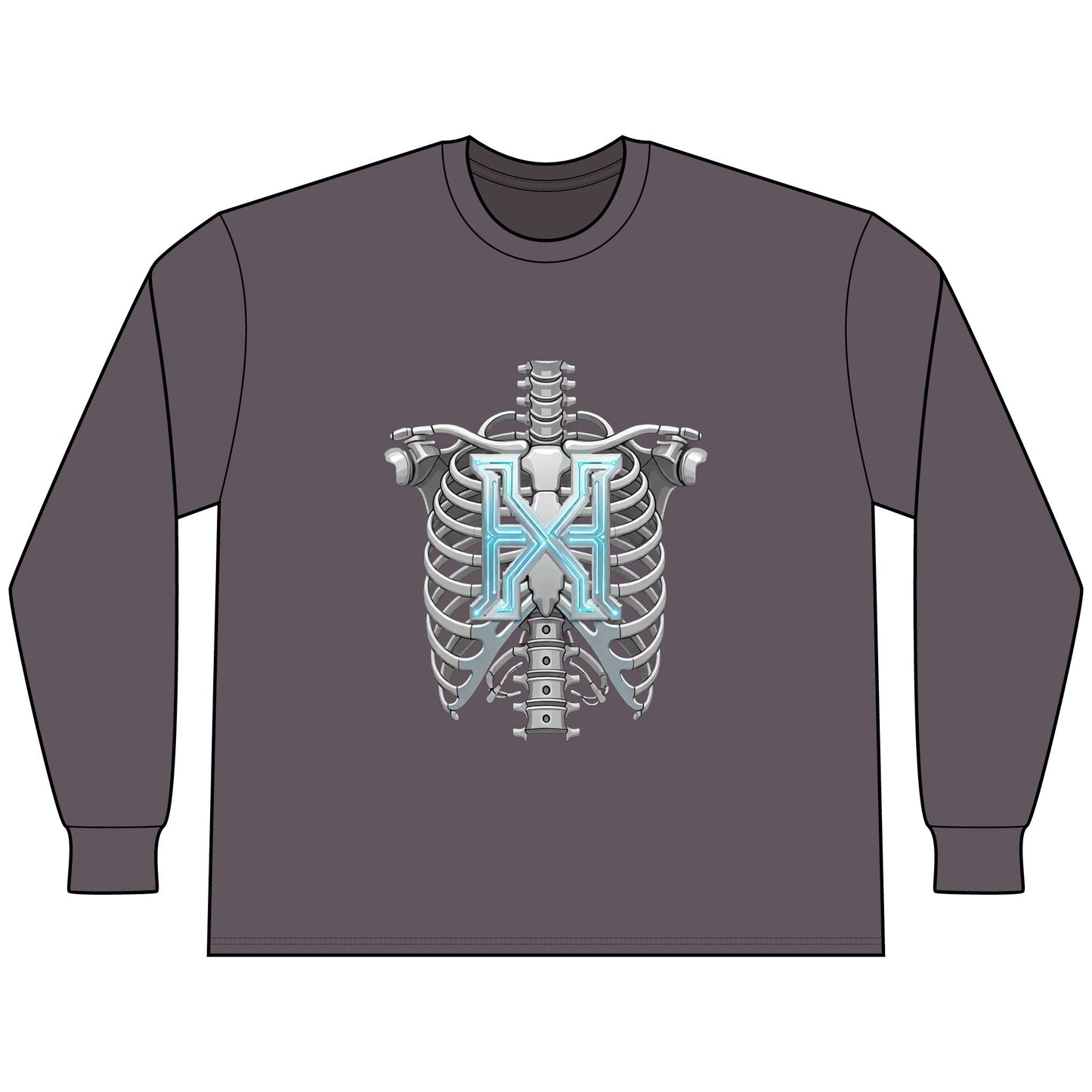 Hypug Xenon Cyber X Ribcage Long Sleeve Tee — Futuristic Robotic Skeleton Graphic
