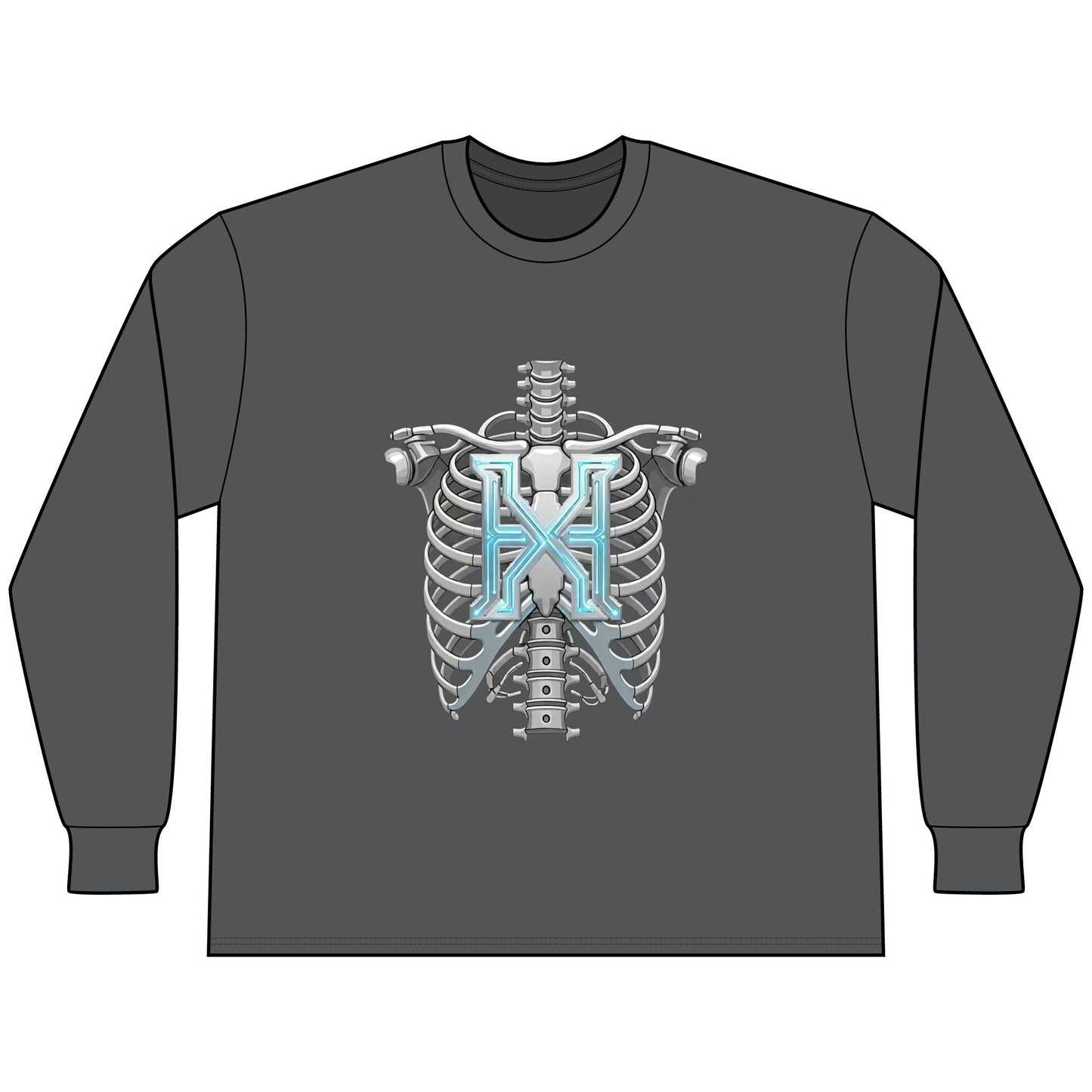 Hypug Xenon Cyber X Ribcage Long Sleeve Tee — Futuristic Robotic Skeleton Graphic