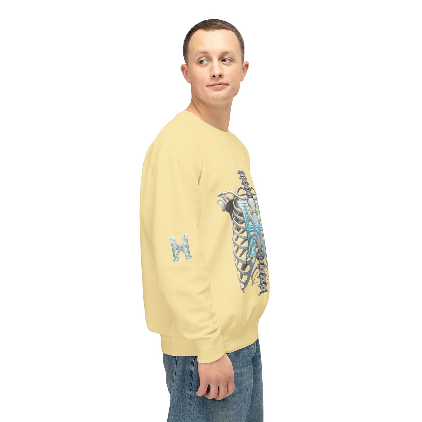 Hypug Xenon Cyber X Ribcage Crewneck Sweatshirt — Futuristic Robotic Hand Graphic