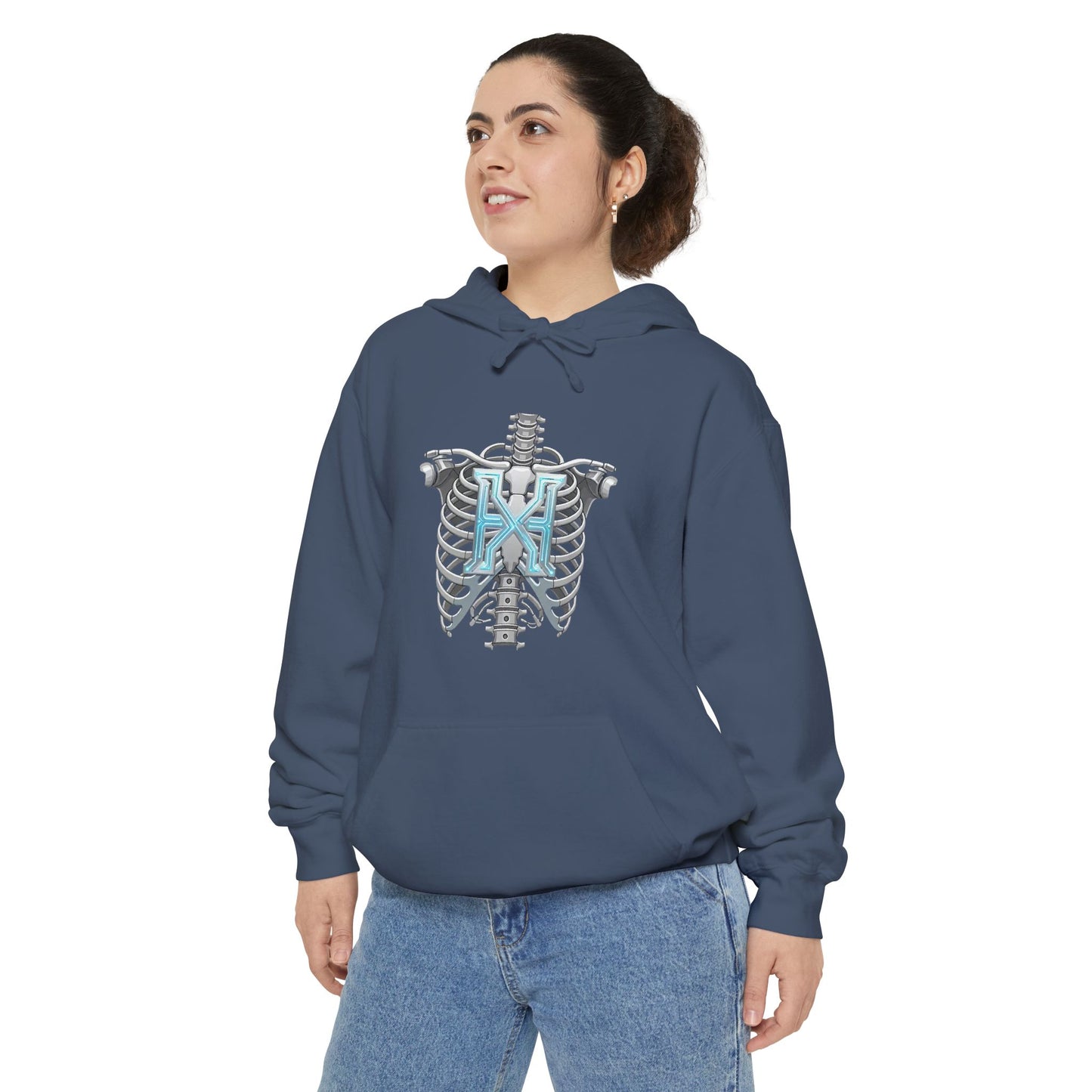 Hypug Xenon Ribcage Anatomy Hoodie — Blue Gothic Spine Chest Design