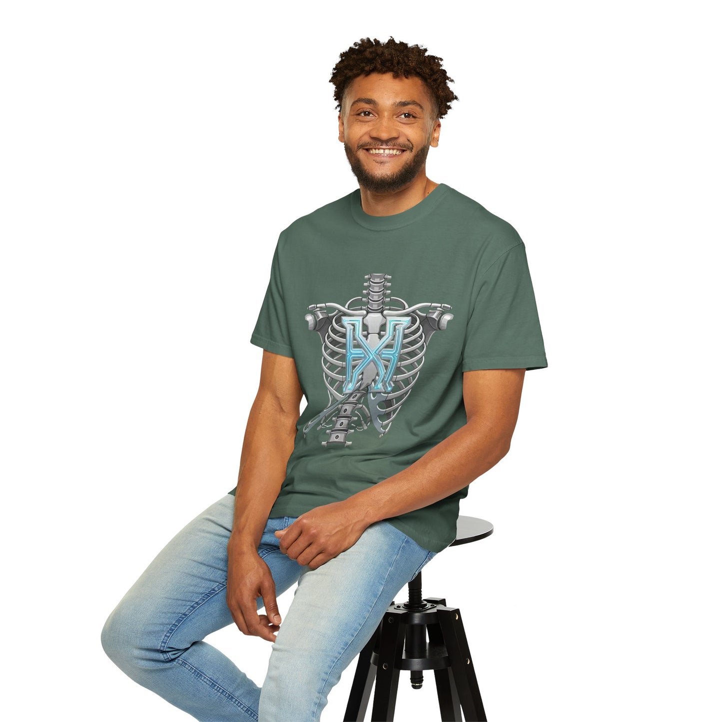 Hypug Xenon Skeleton Ribcage & Robotic X T-Shirt — Futuristic Tech Anatomy Tee