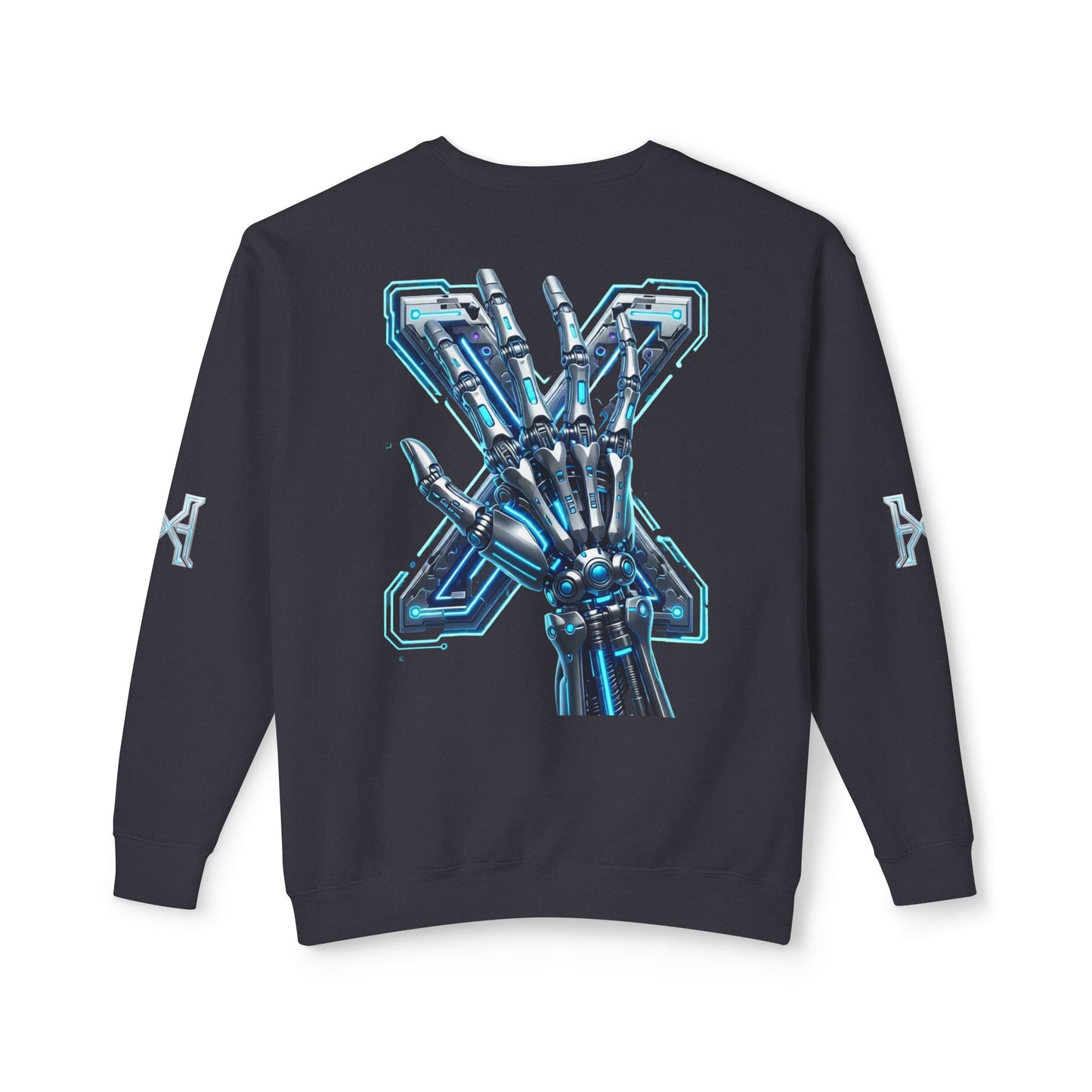 Hypug Xenon Cyber X Ribcage Crewneck Sweatshirt — Futuristic Robotic Hand Graphic