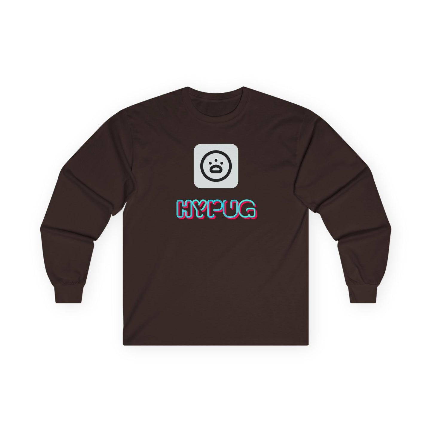 Big Dog Pug Graphic Long Sleeve Tee — Cute Dog Face Crewneck