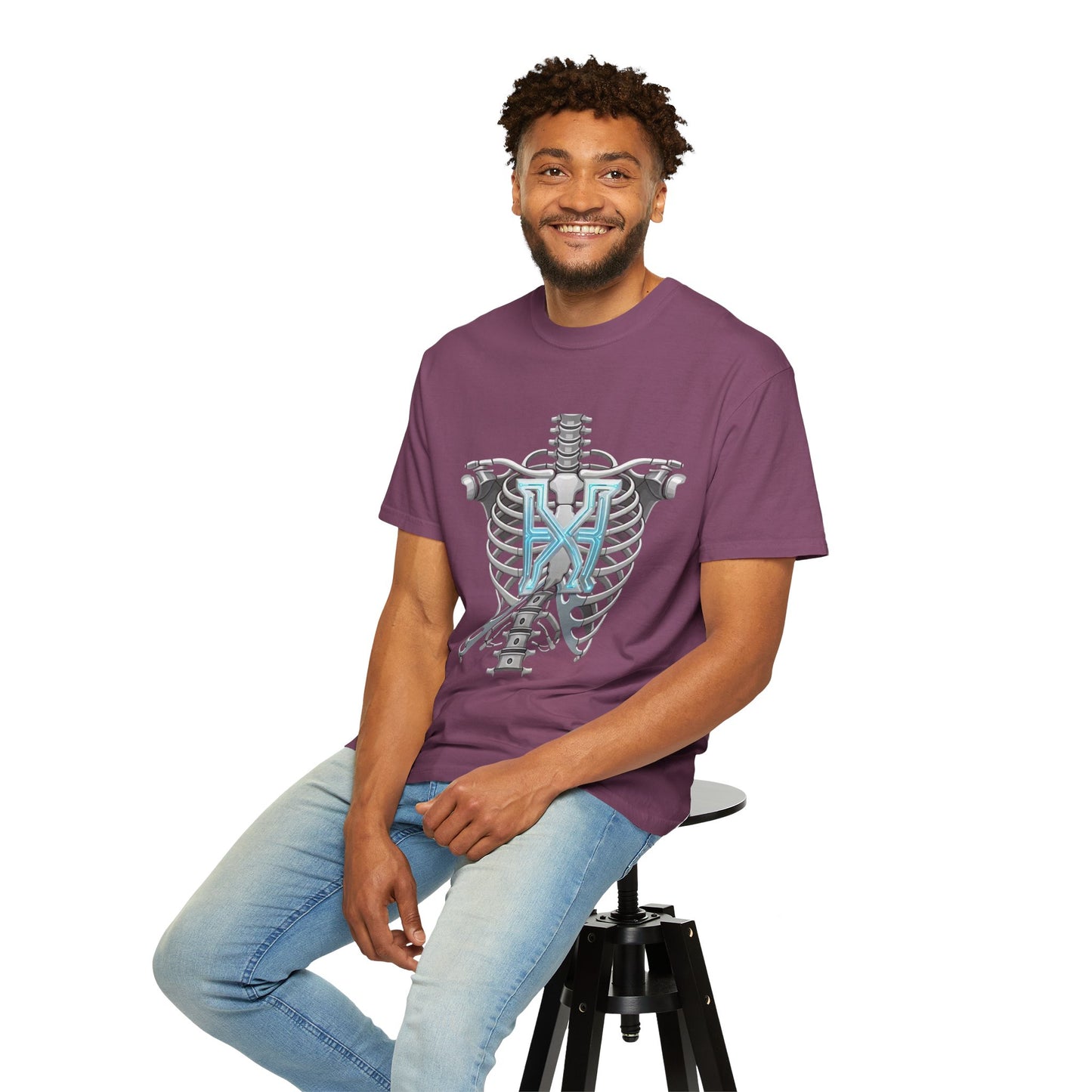 Hypug Xenon Skeleton Ribcage & Robotic X T-Shirt — Futuristic Tech Anatomy Tee