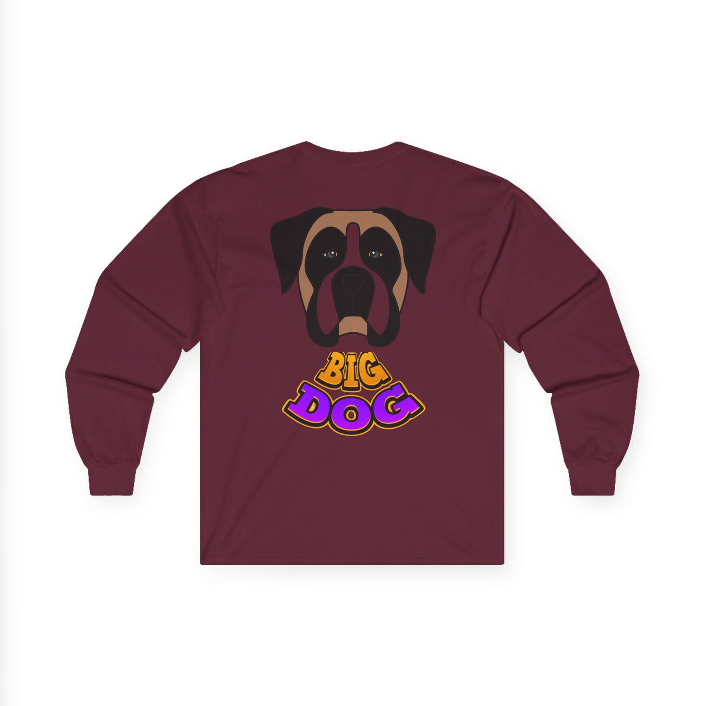 Big Dog Pug Graphic Long Sleeve Tee — Cute Dog Face Crewneck