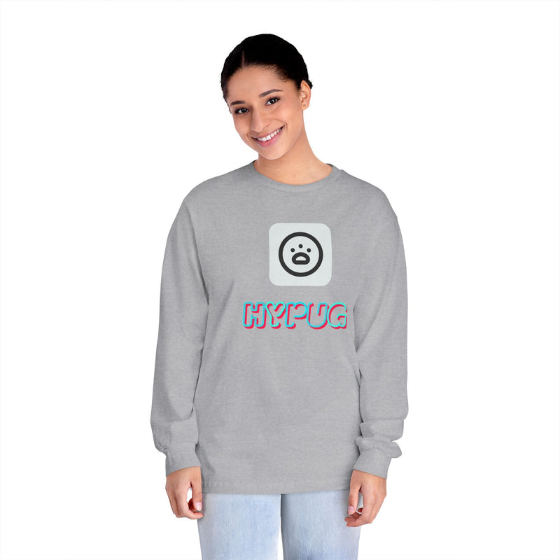 Big Dog Graphic Long Sleeve Tee — 'HYPUG' Chest Logo, Boxer Dog Back Print