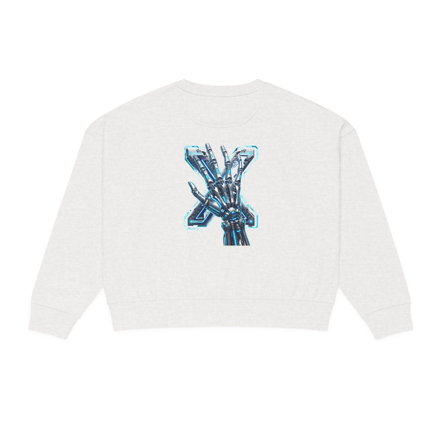 Hypug Xenon Women's Organic Crewneck Sweatshirt — Anatomical Ribcage & Mechanical Hand Graphic
