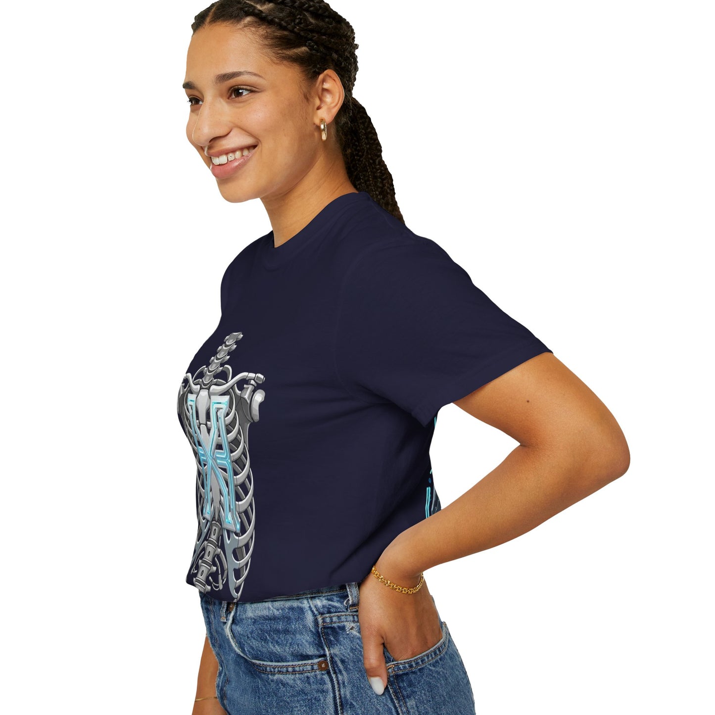 Hypug Xenon Skeleton Ribcage & Robotic X T-Shirt — Futuristic Tech Anatomy Tee