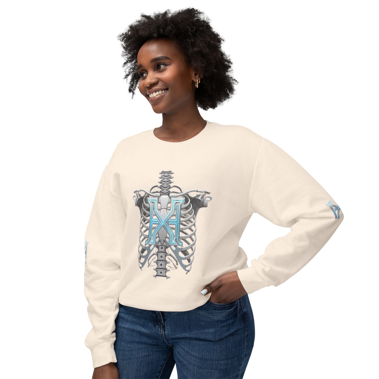 Hypug Xenon Cyber X Ribcage Crewneck Sweatshirt — Futuristic Robotic Hand Graphic