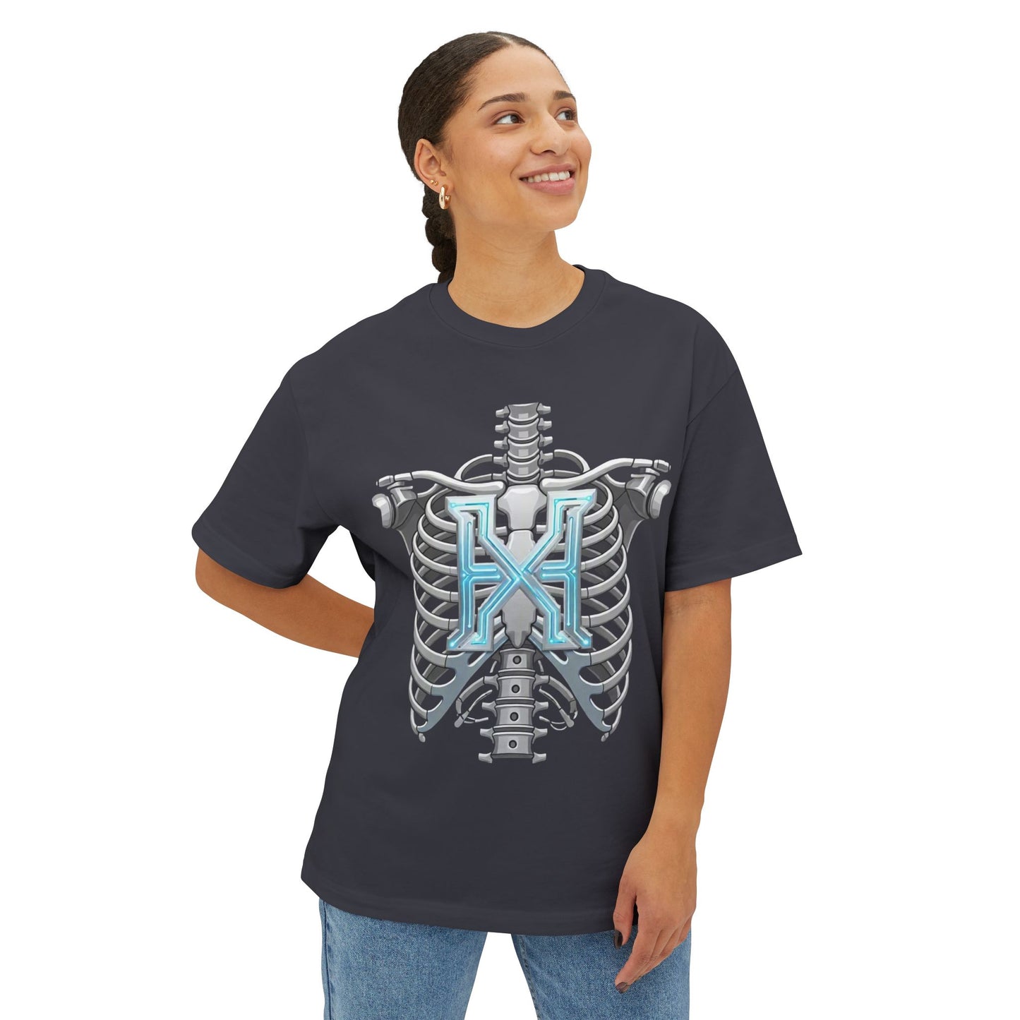 Cyber X Skeleton Tee — Futuristic Robotic Ribcage Graphic T-Shirt