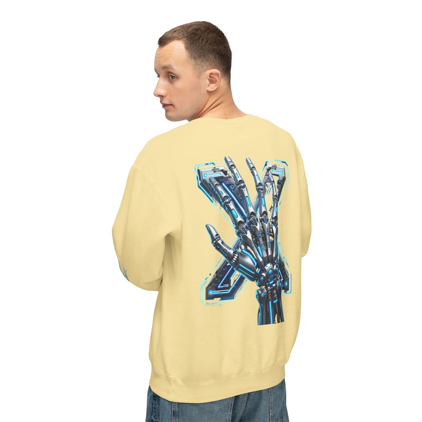 Hypug Xenon Cyber X Ribcage Crewneck Sweatshirt — Futuristic Robotic Hand Graphic