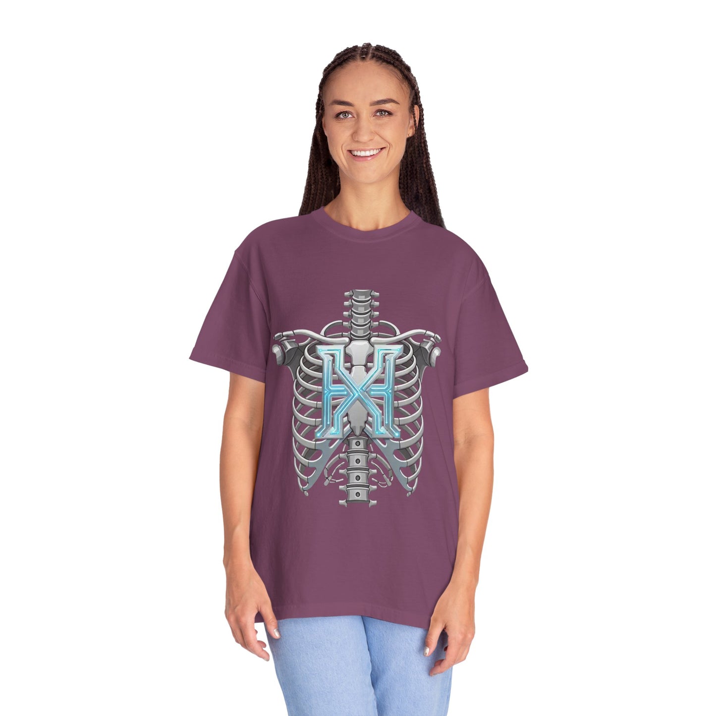 Hypug Xenon Skeleton Ribcage & Robotic X T-Shirt — Futuristic Tech Anatomy Tee