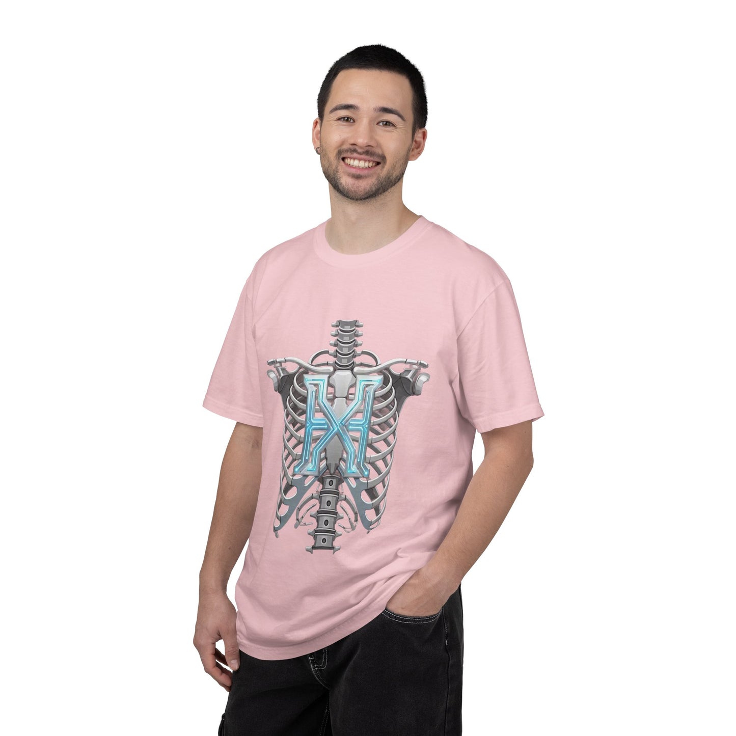 Hypug Xenon Skeleton Ribcage & Robotic X T-Shirt — Futuristic Tech Anatomy Tee