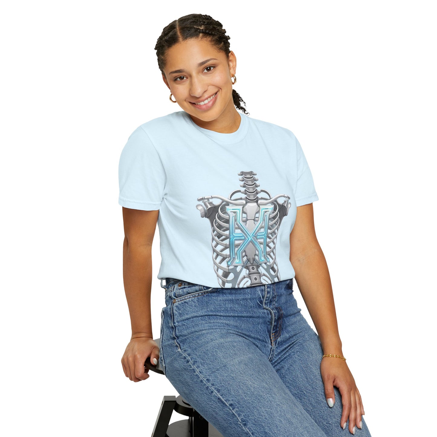 Hypug Xenon Skeleton Ribcage & Robotic X T-Shirt — Futuristic Tech Anatomy Tee