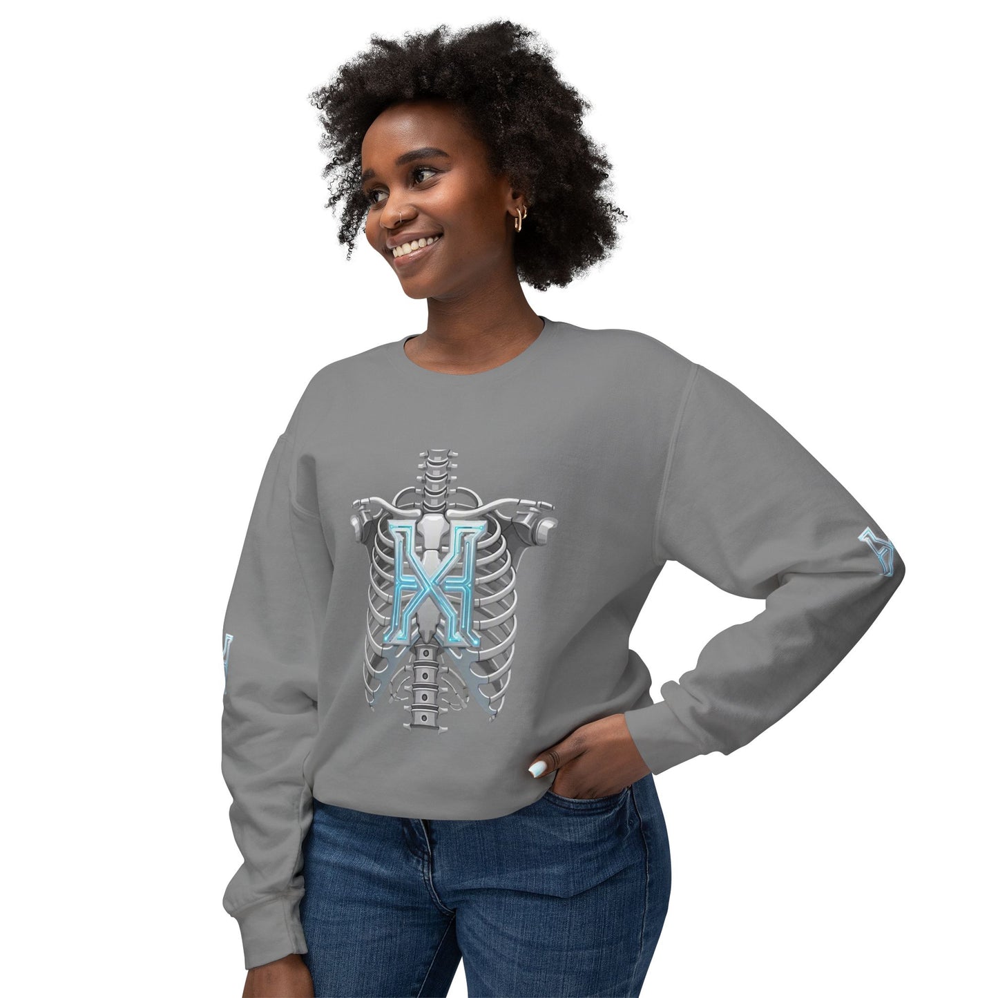 Hypug Xenon Cyber X Ribcage Crewneck Sweatshirt — Futuristic Robotic Hand Graphic