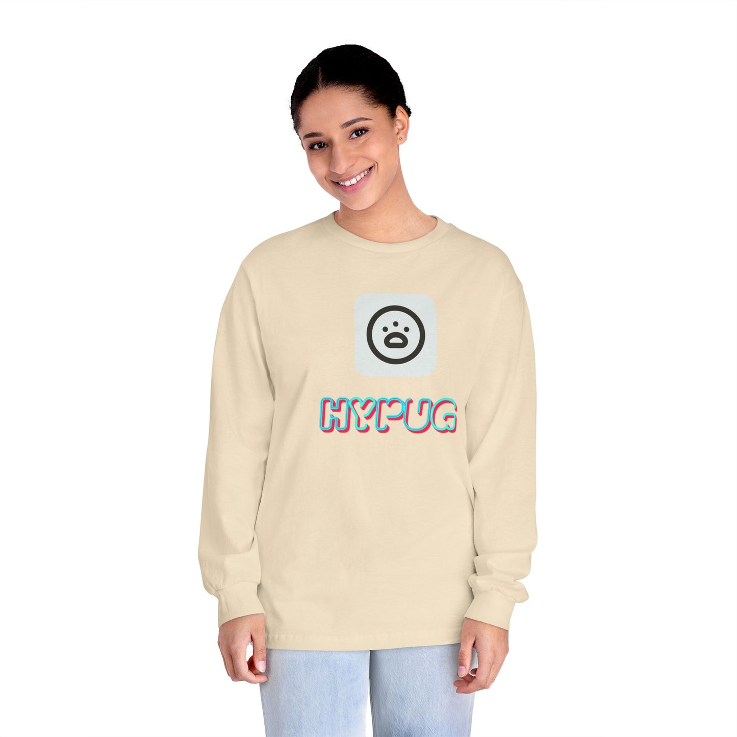 Big Dog Graphic Long Sleeve Tee — 'HYPUG' Chest Logo, Boxer Dog Back Print