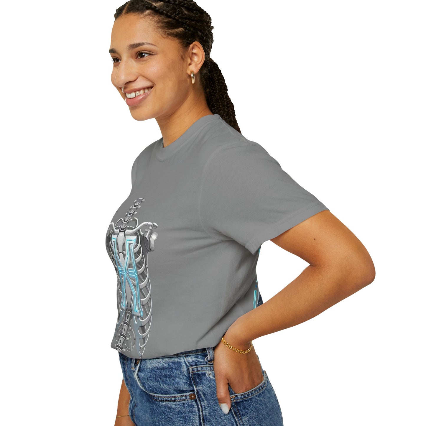 Hypug Xenon Skeleton Ribcage & Robotic X T-Shirt — Futuristic Tech Anatomy Tee