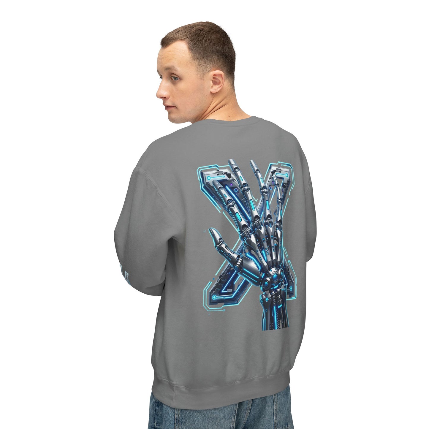 Hypug Xenon Cyber X Ribcage Crewneck Sweatshirt — Futuristic Robotic Hand Graphic