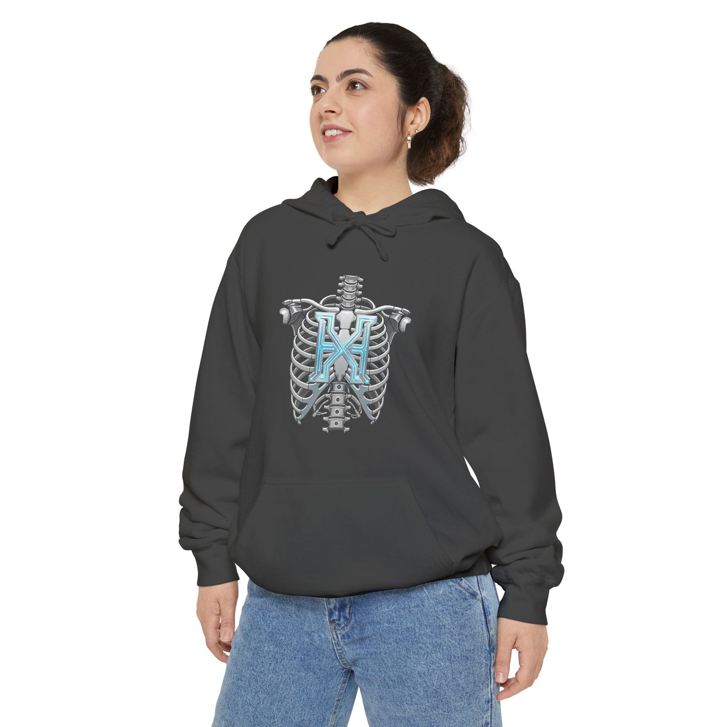 Hypug Xenon Ribcage Anatomy Hoodie — Blue Gothic Spine Chest Design