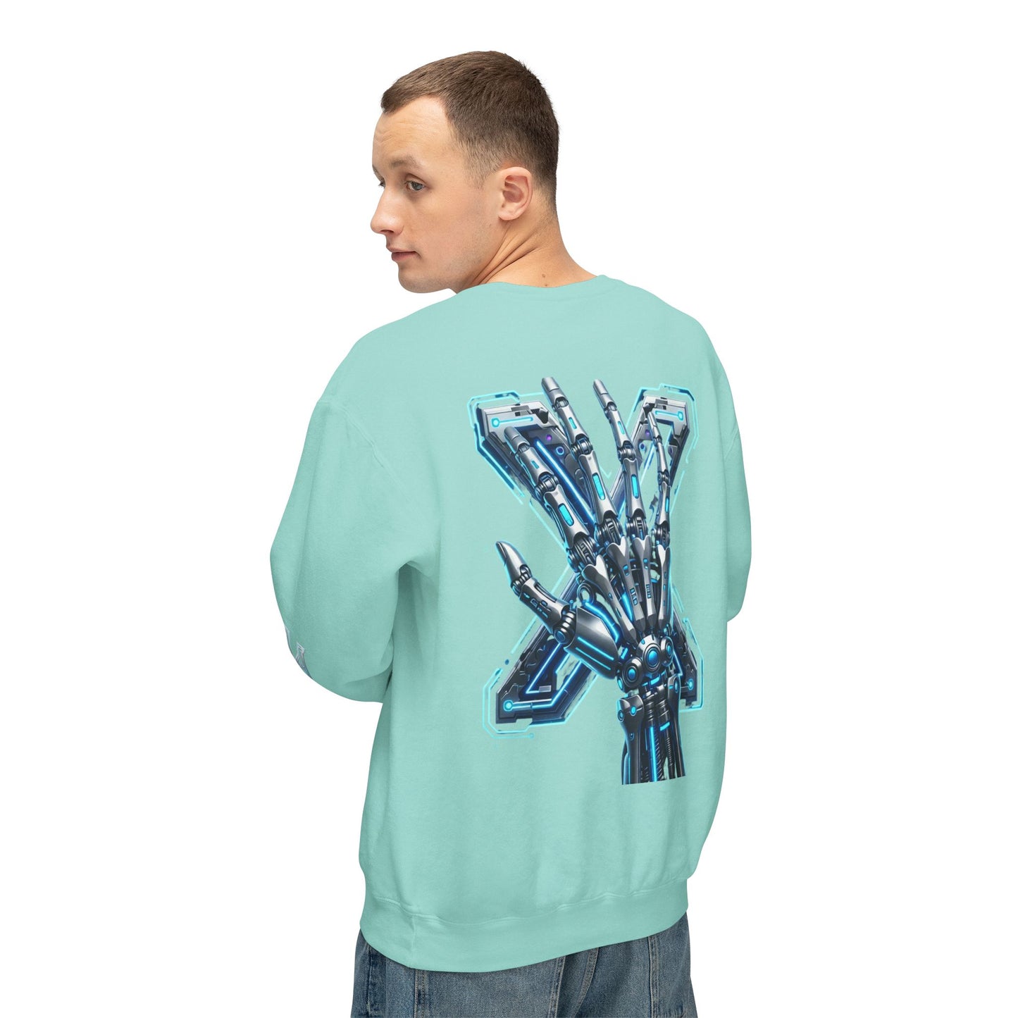 Hypug Xenon Cyber X Ribcage Crewneck Sweatshirt — Futuristic Robotic Hand Graphic