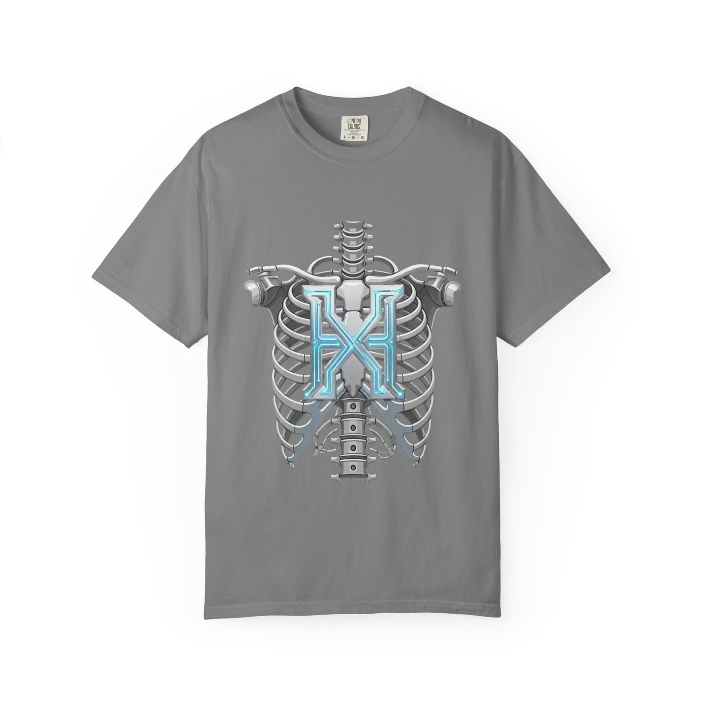 Hypug Xenon Skeleton Ribcage & Robotic X T-Shirt — Futuristic Tech Anatomy Tee