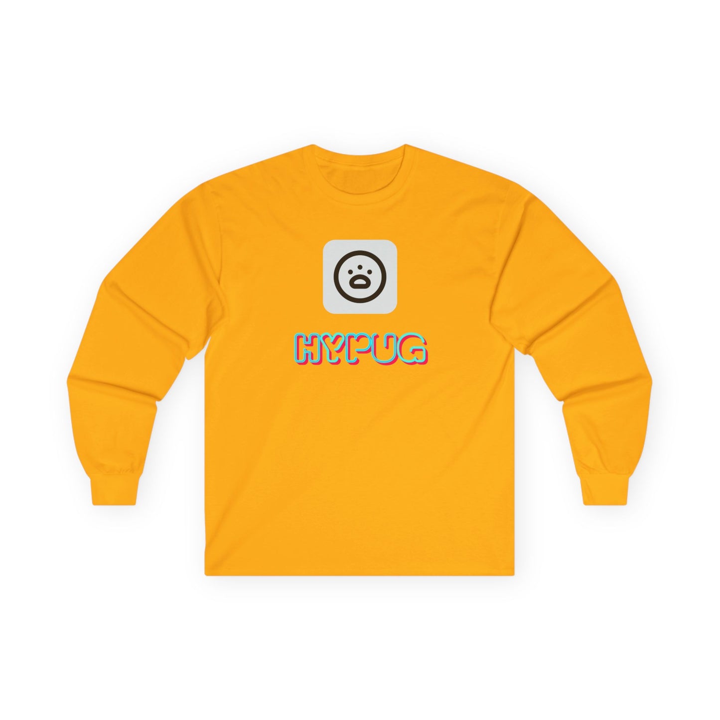 Big Dog Pug Graphic Long Sleeve Tee — Cute Dog Face Crewneck