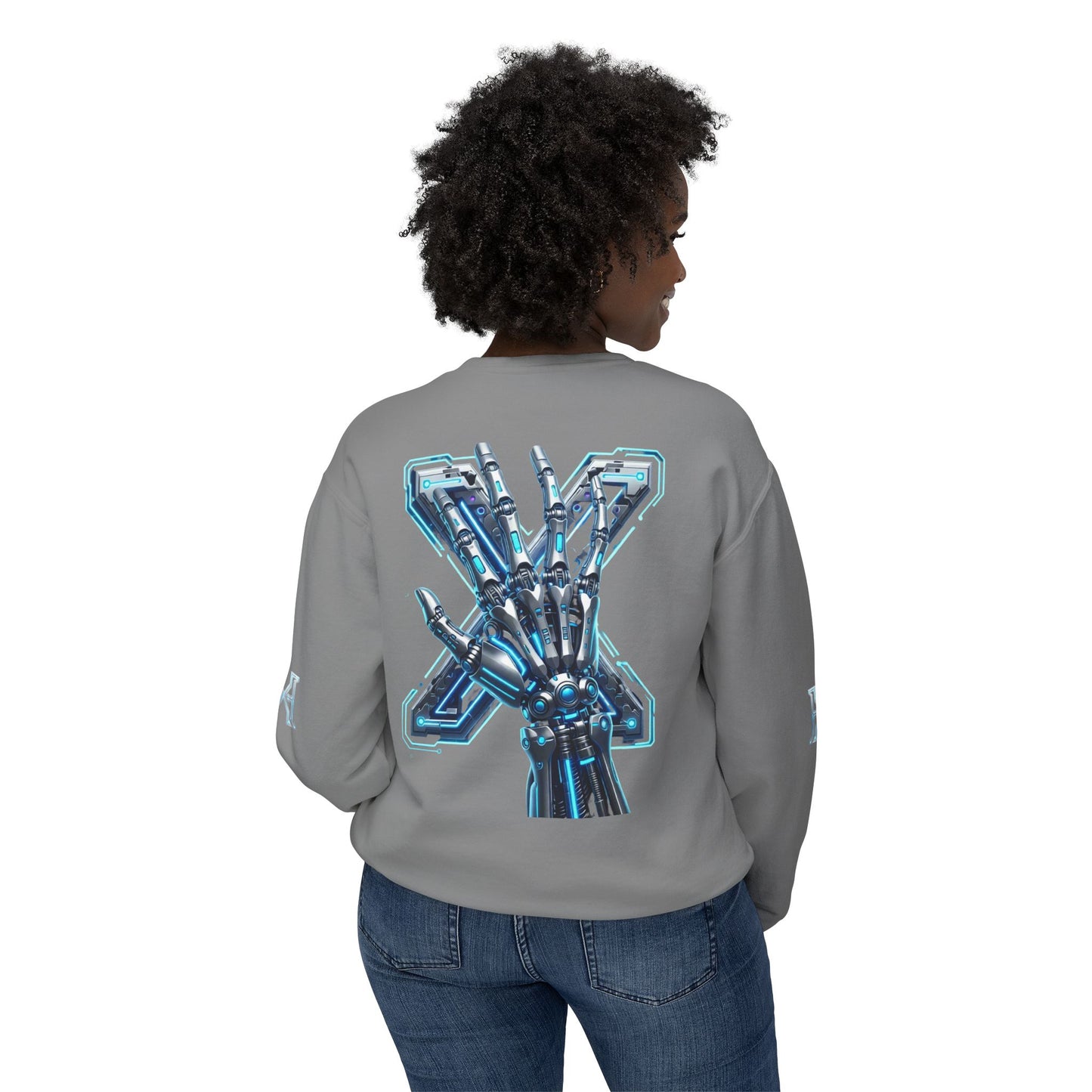 Hypug Xenon Cyber X Ribcage Crewneck Sweatshirt — Futuristic Robotic Hand Graphic
